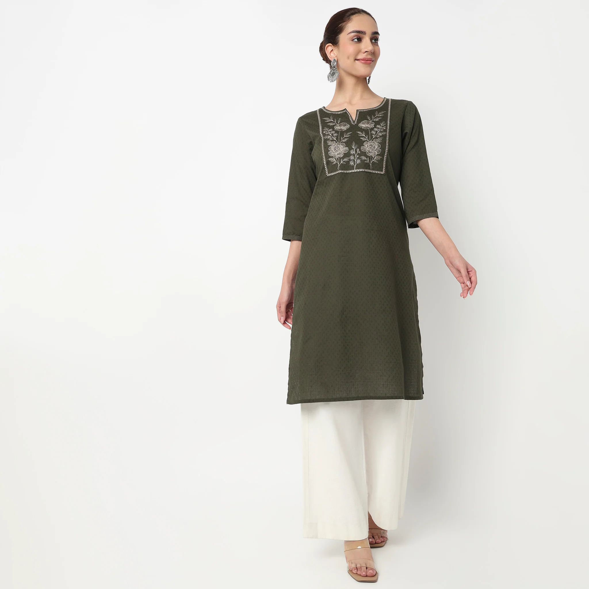 Embroidered Yoke Long Kurta - Image 2