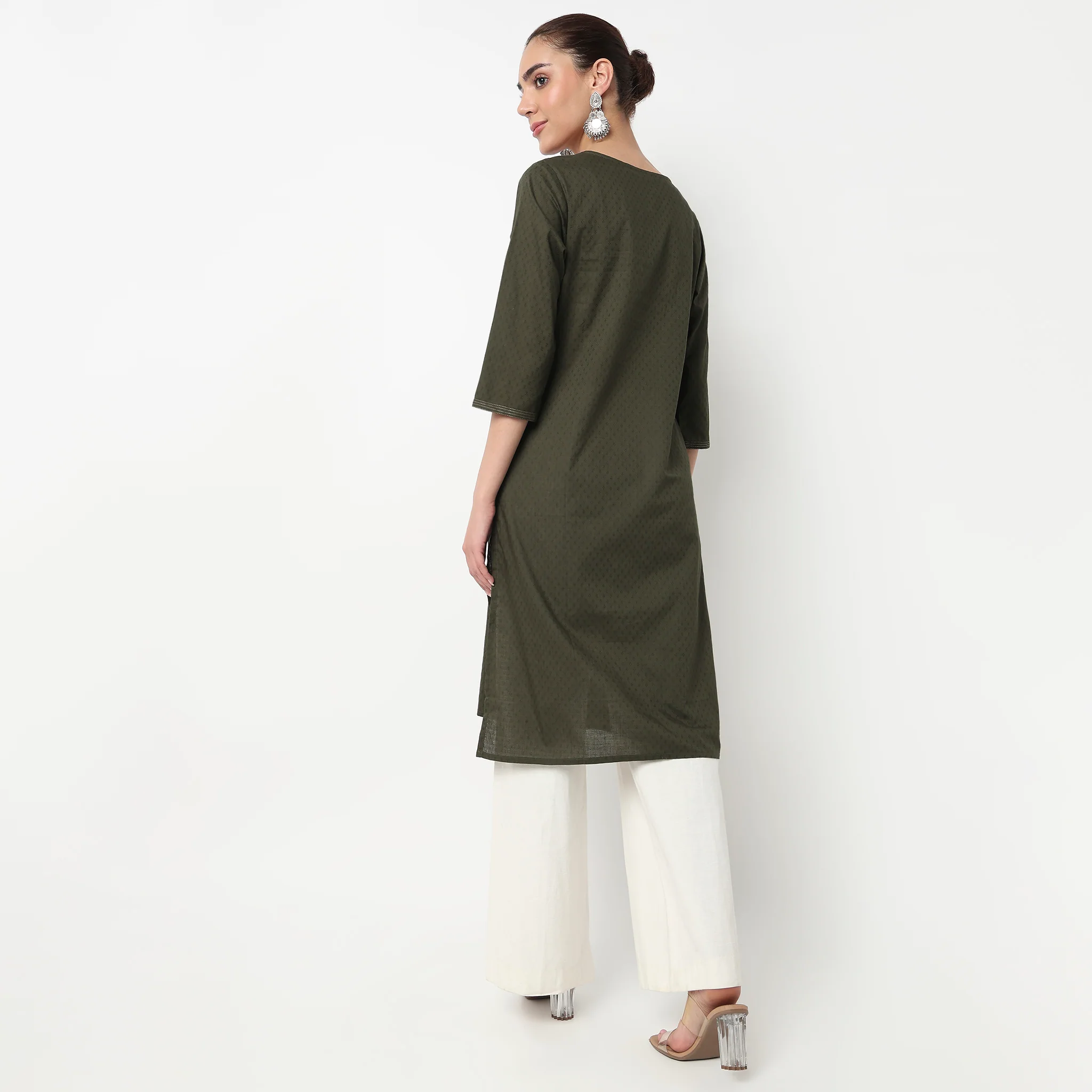 Embroidered Yoke Long Kurta - Image 3