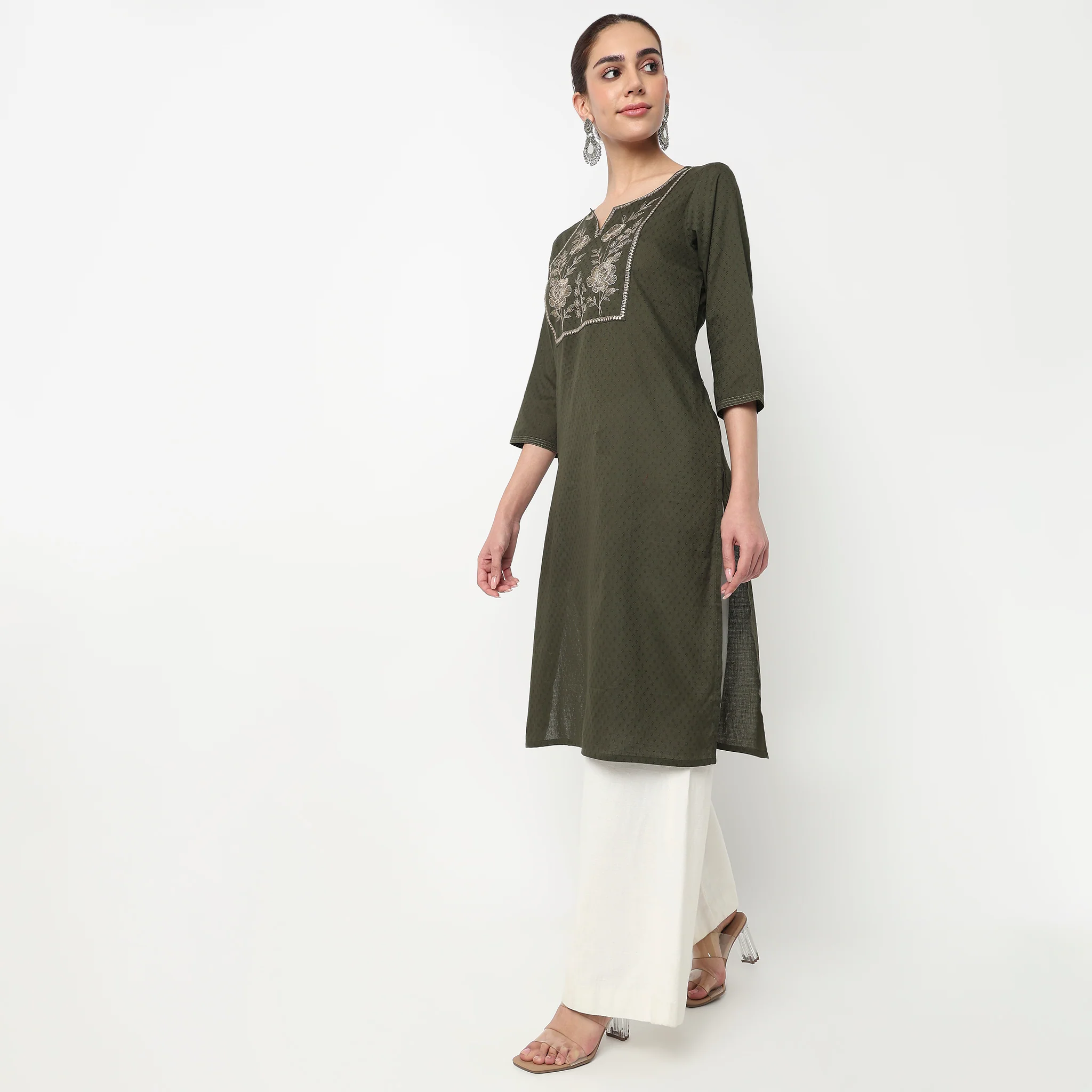 Embroidered Yoke Long Kurta - Image 5