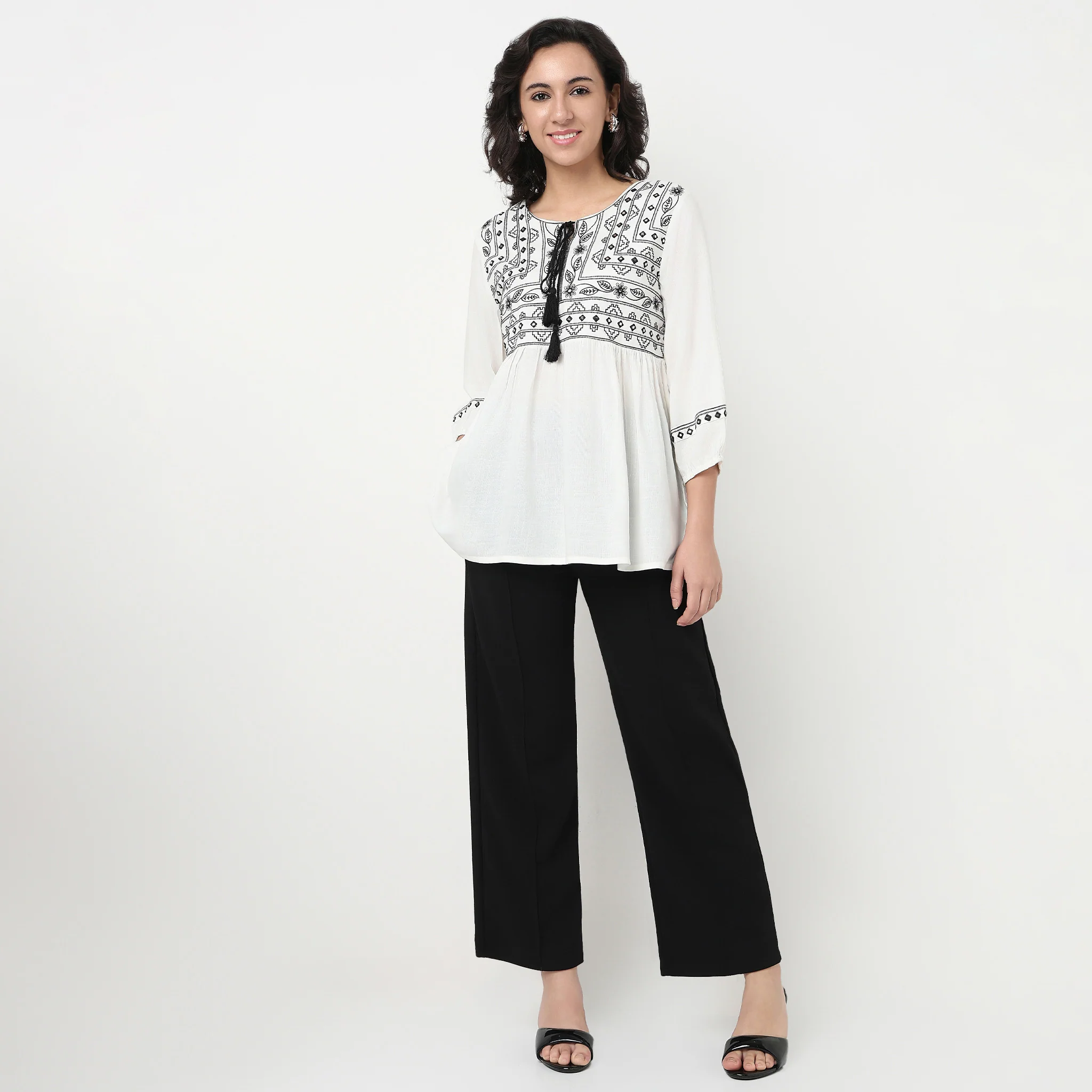 Embroidered Yoke Relaxed Fit Top