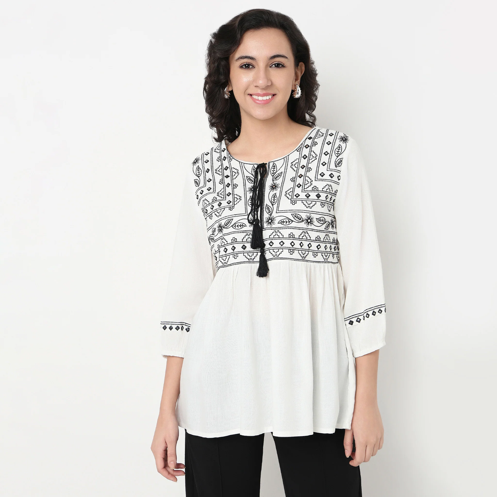 Embroidered Yoke Relaxed Fit Top - Image 2