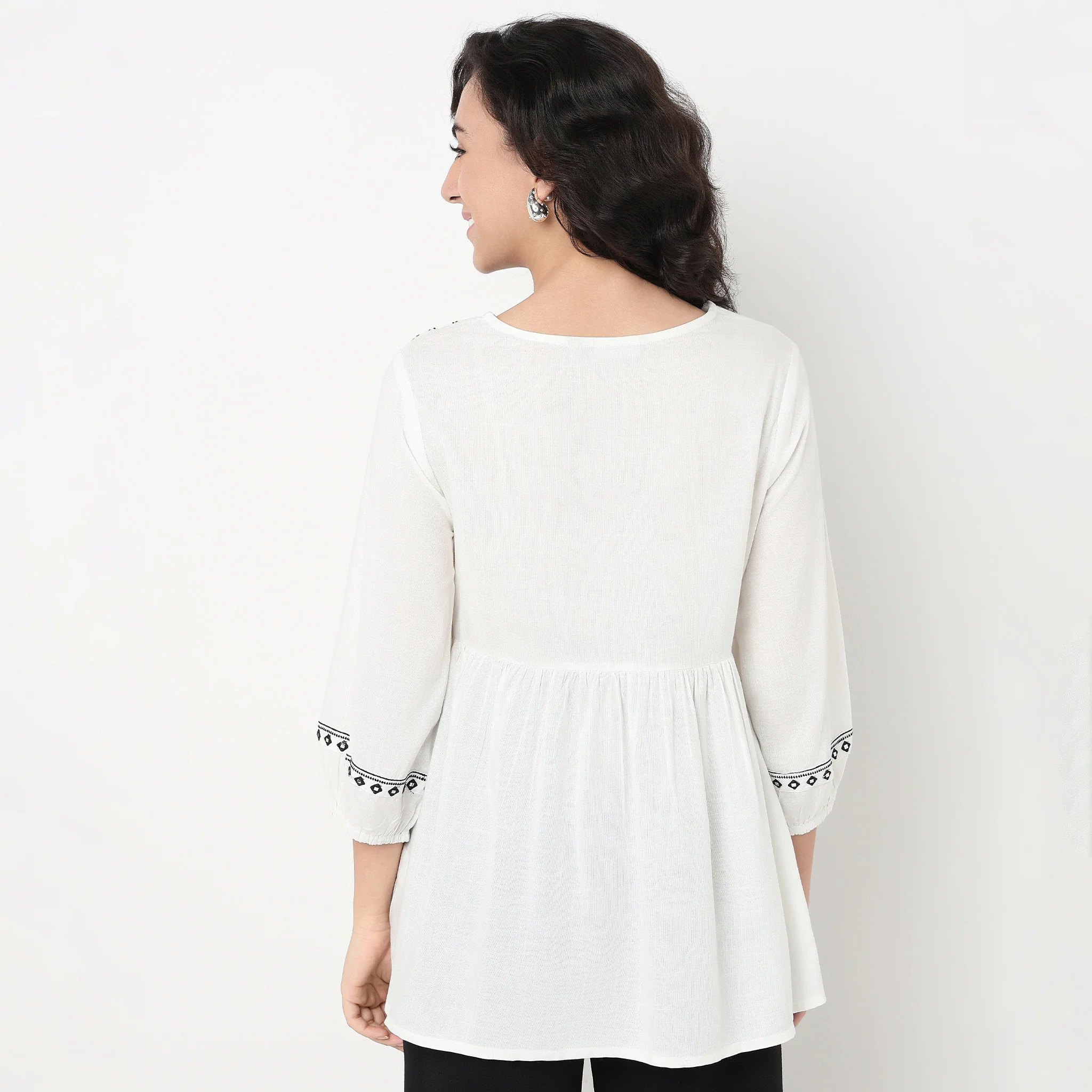 Embroidered Yoke Relaxed Fit Top - Image 3