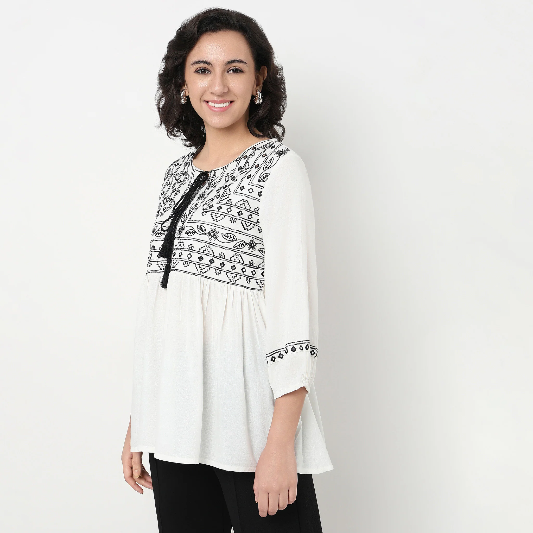 Embroidered Yoke Relaxed Fit Top - Image 5