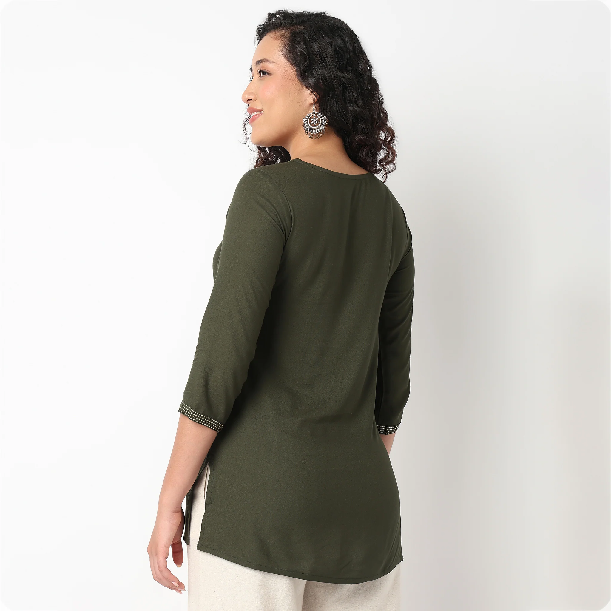 Embroidered Yoke Short Kurti - Image 3