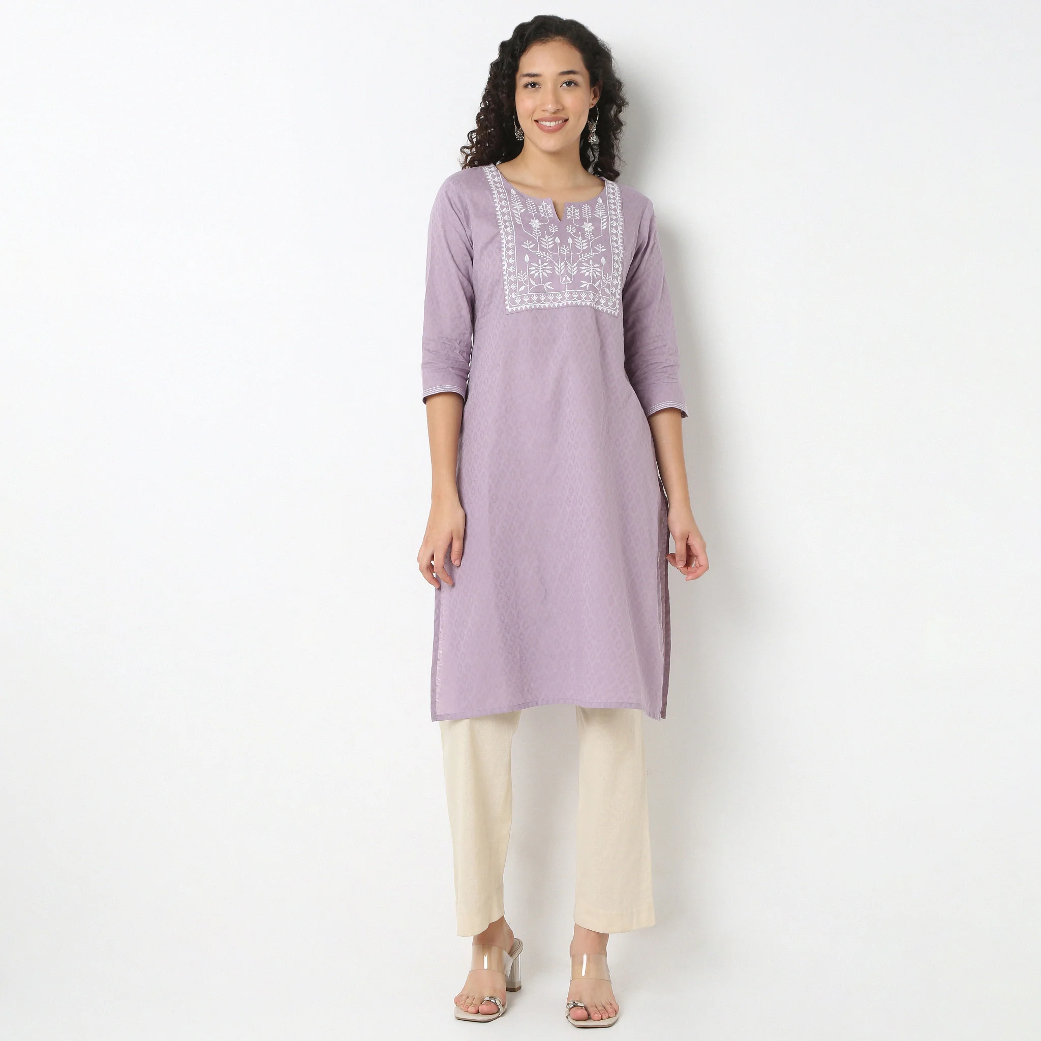 Emebroidered Yoke Kurta-Dobby - Image 2