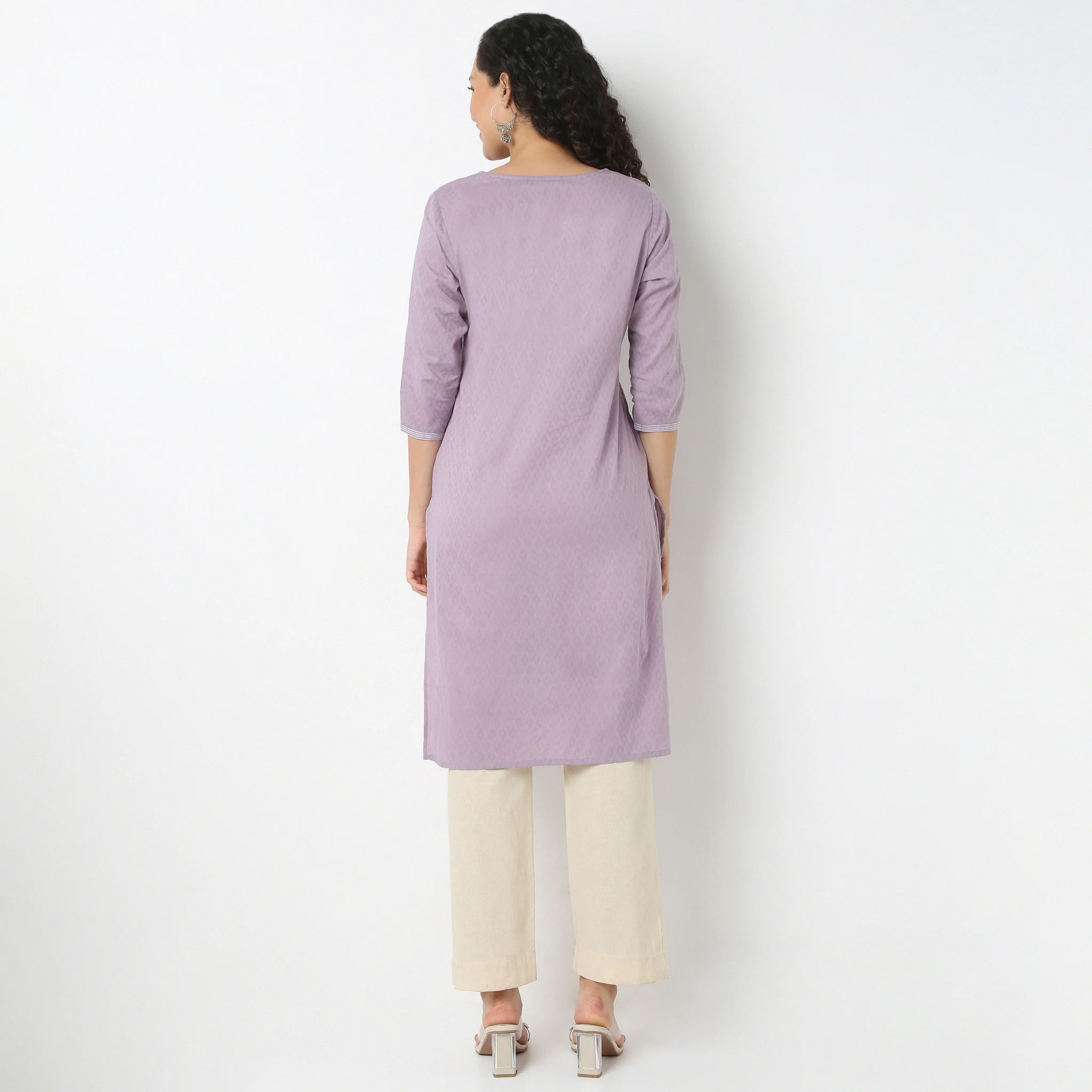 Emebroidered Yoke Kurta-Dobby - Image 3