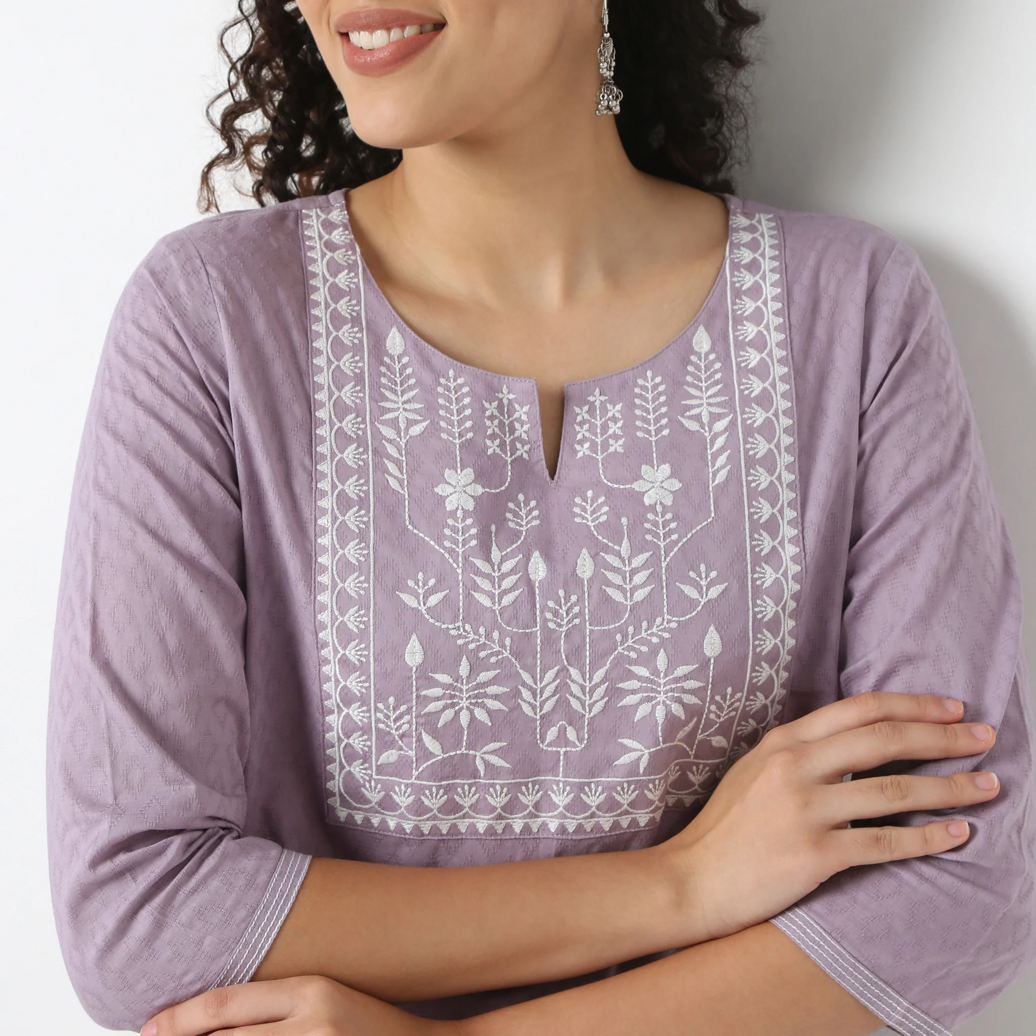 Emebroidered Yoke Kurta-Dobby - Image 4