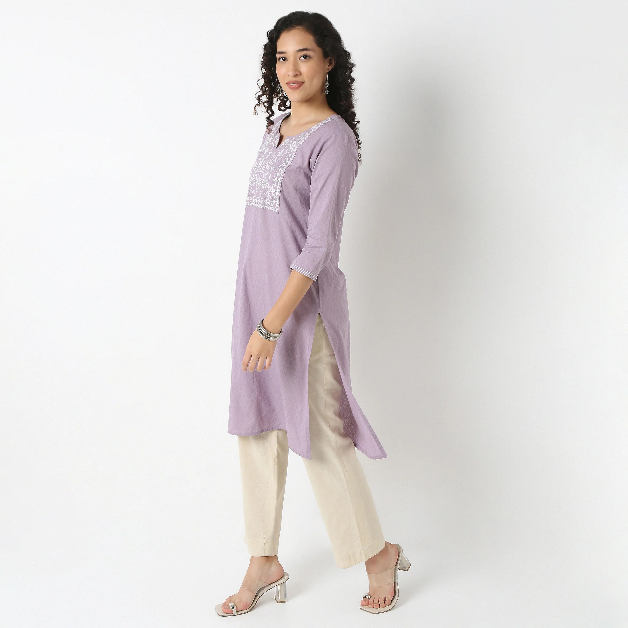 Emebroidered Yoke Kurta-Dobby - Image 5