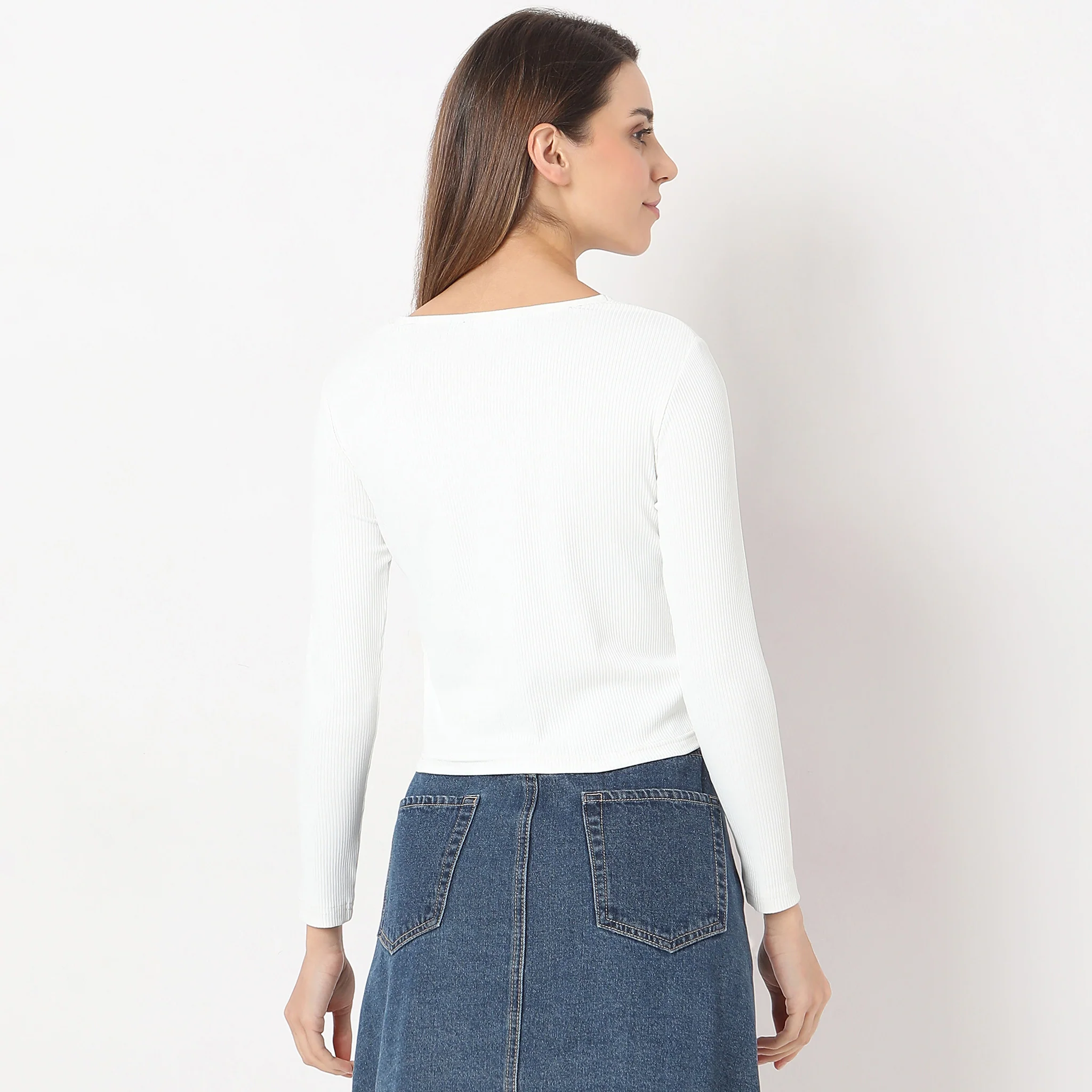 Fitted Square Neck Full Sleeve Finishing Top - Image 3
