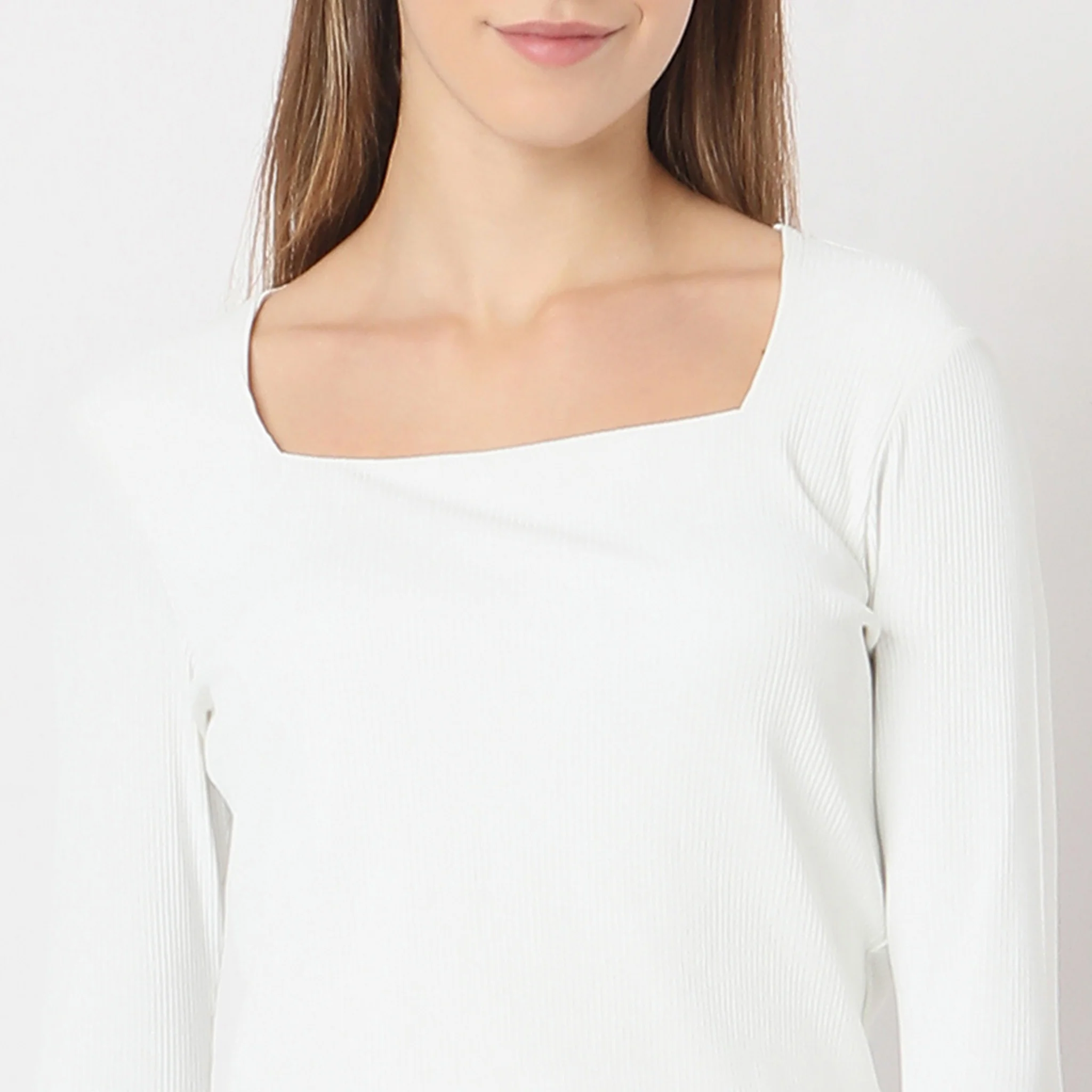 Fitted Square Neck Full Sleeve Finishing Top - Image 4