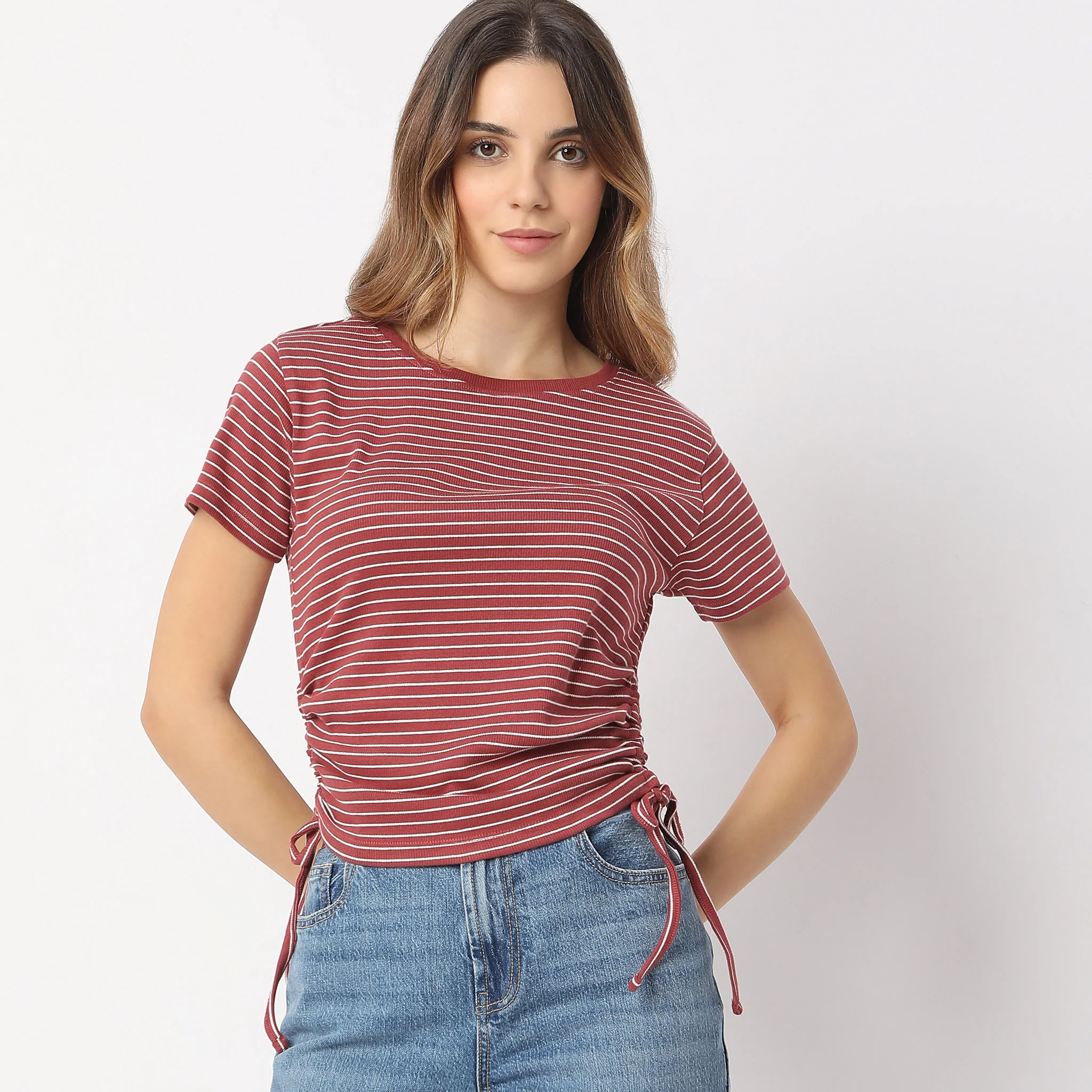 Fitted Striped Betty With Side Ruching T-Shirt - Image 2