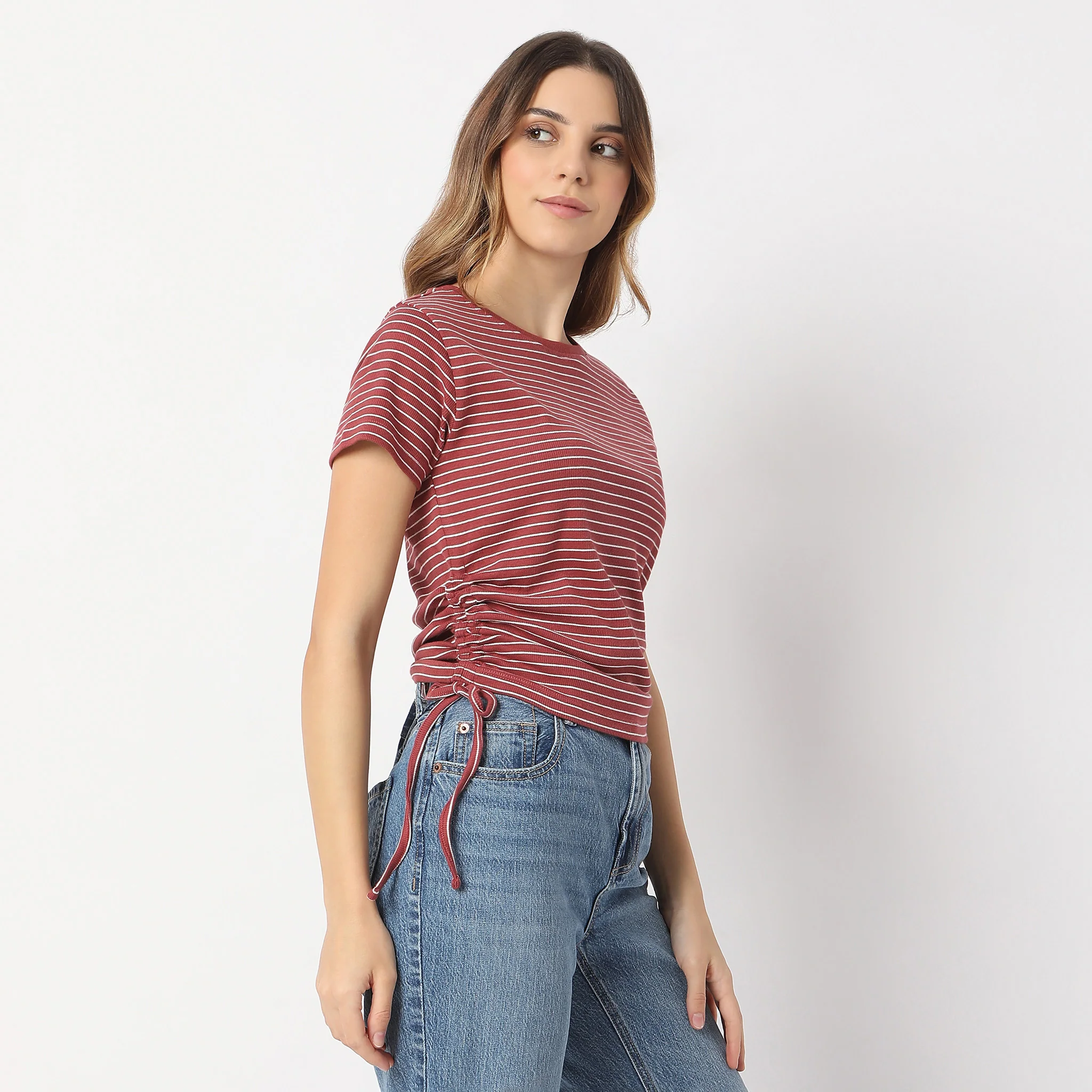 Fitted Striped Betty With Side Ruching T-Shirt - Image 5