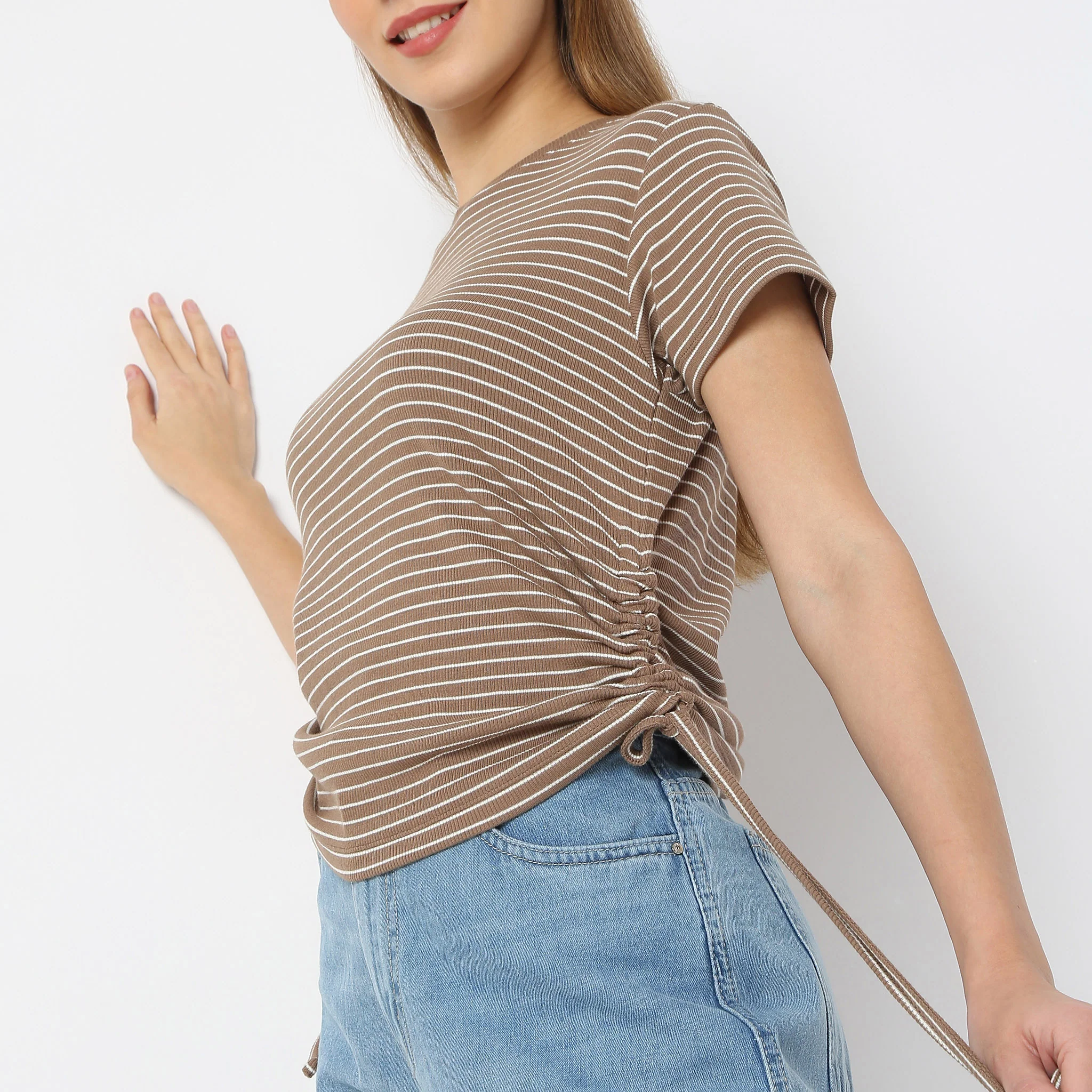 Fitted Striped Betty With Side Ruching T-Shirt - Image 9