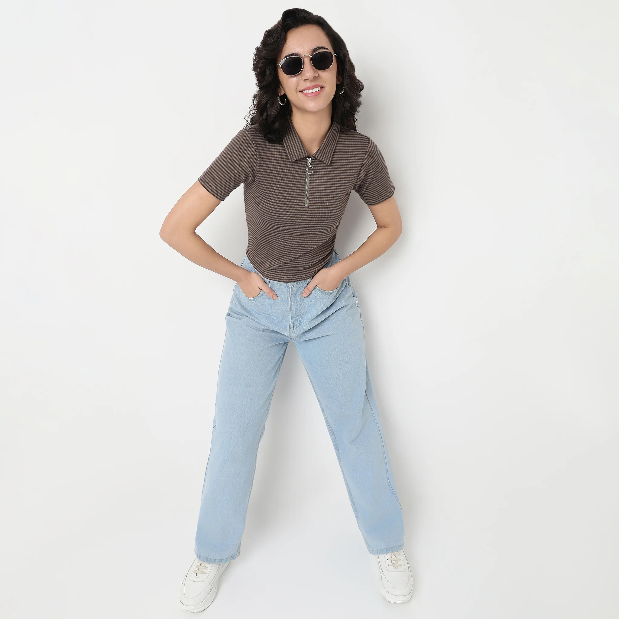 Striped Polo T-Shirt With Mock Neck Zipper - Image 11