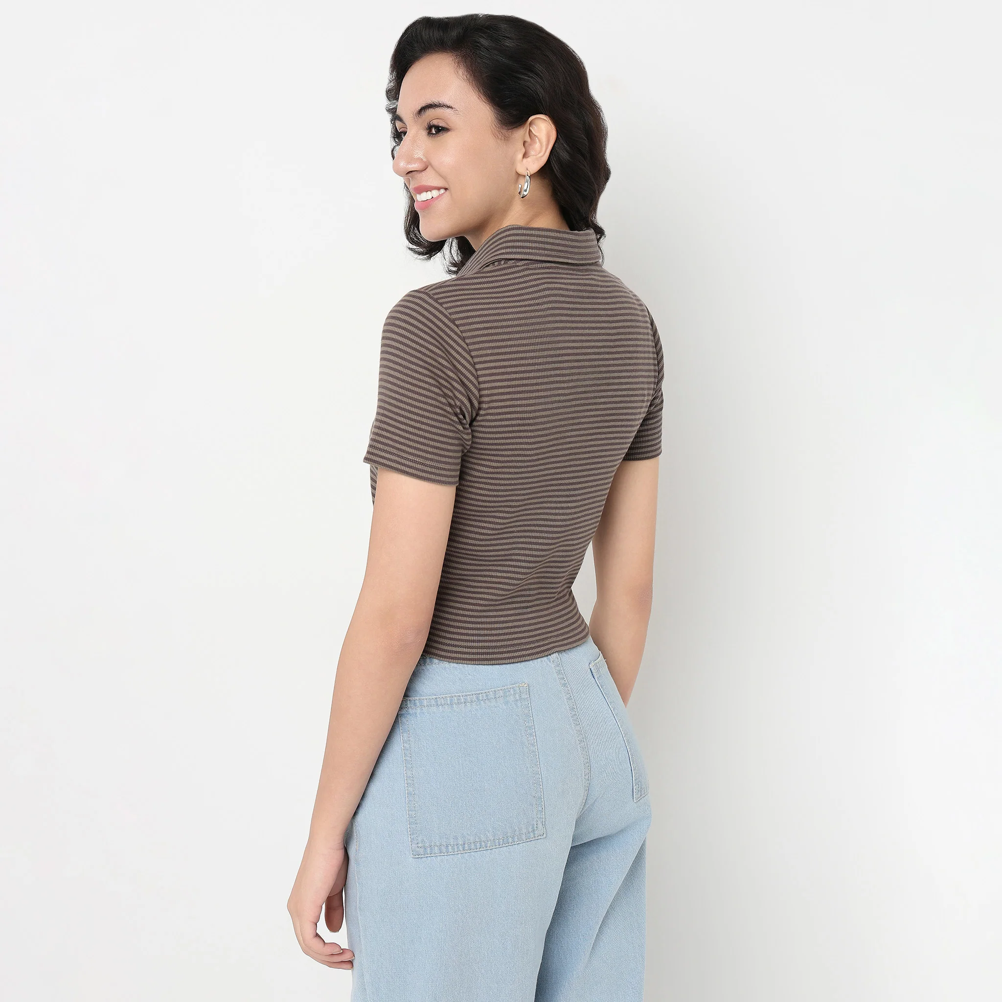 Striped Polo T-Shirt With Mock Neck Zipper - Image 13