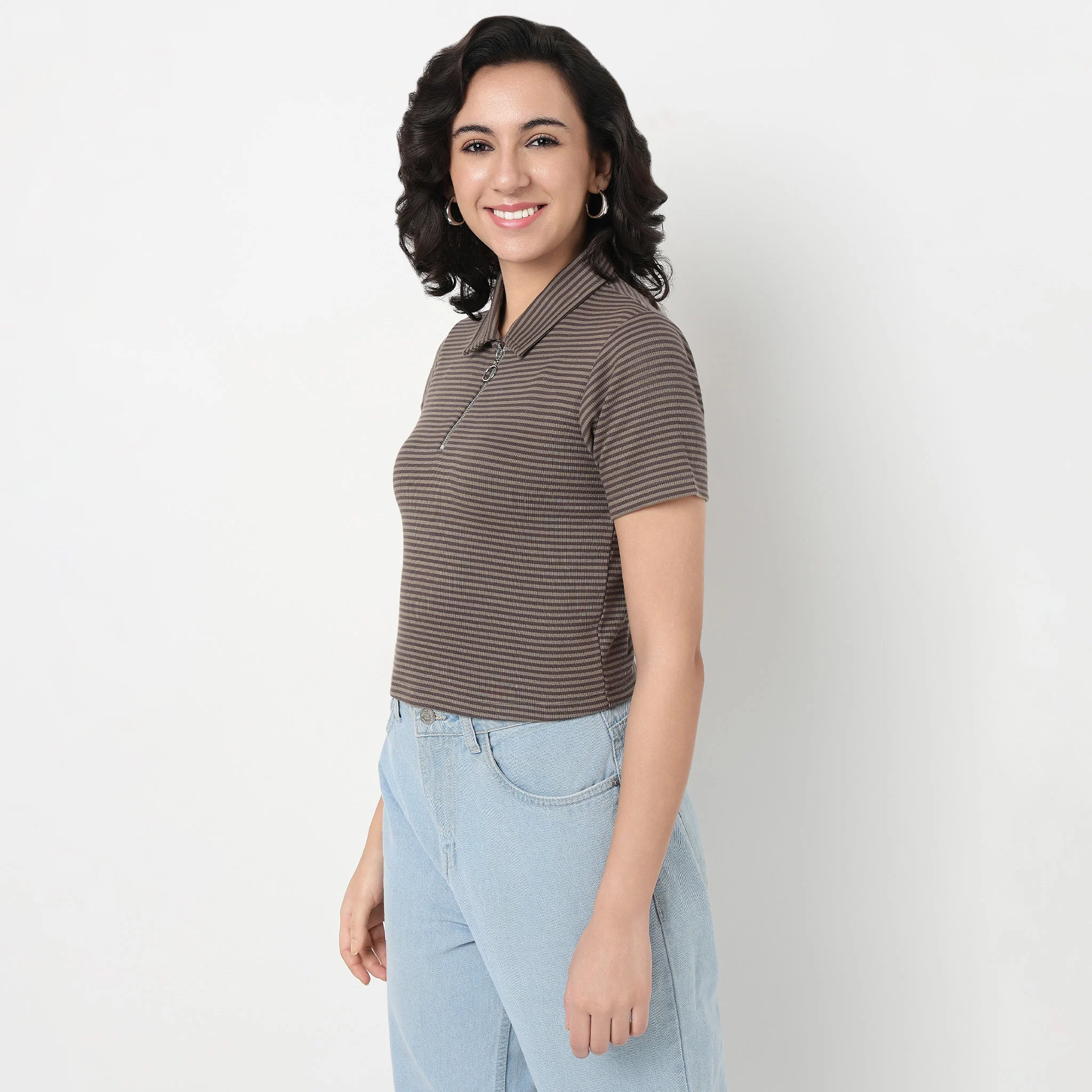 Striped Polo T-Shirt With Mock Neck Zipper - Image 15