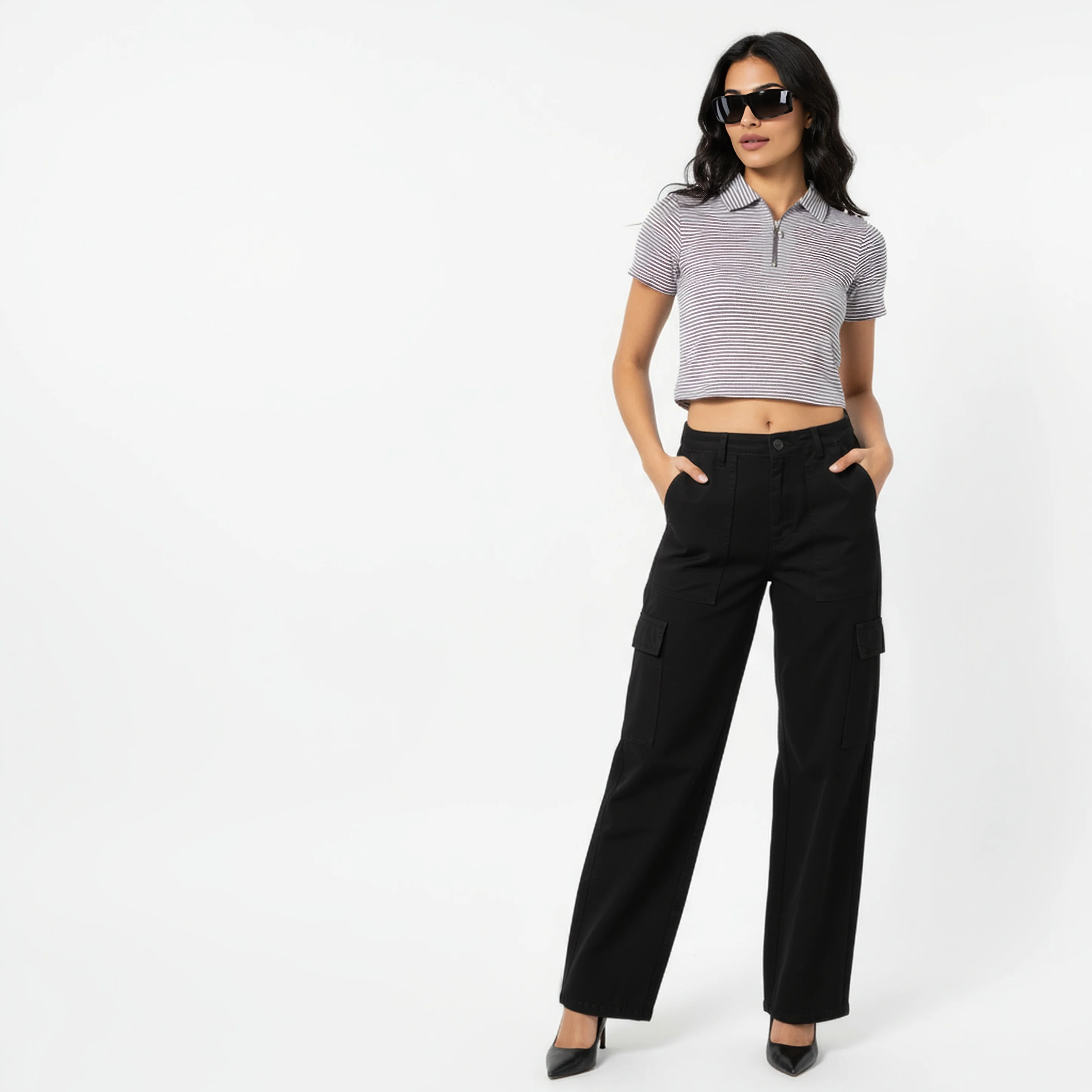 Striped Polo T-Shirt With Mock Neck Zipper - Image 16