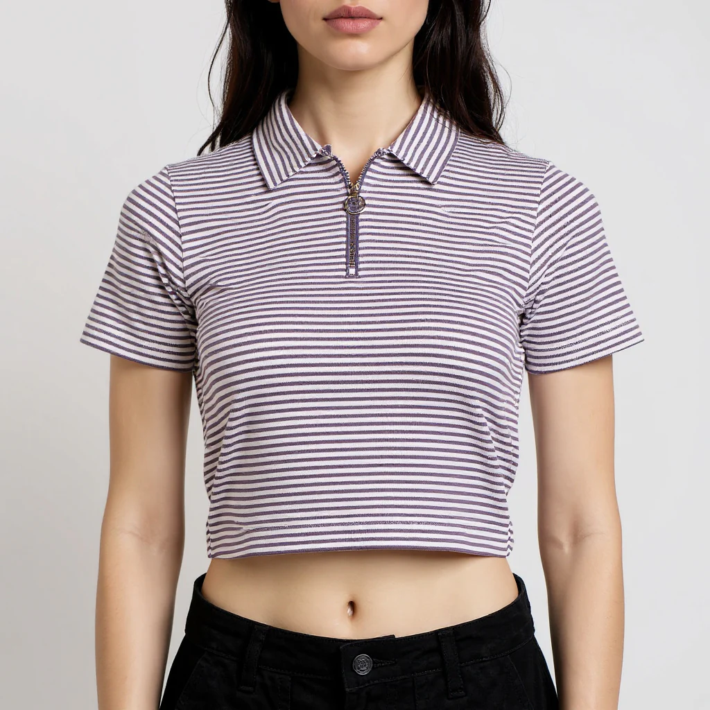 Striped Polo T-Shirt With Mock Neck Zipper - Image 19