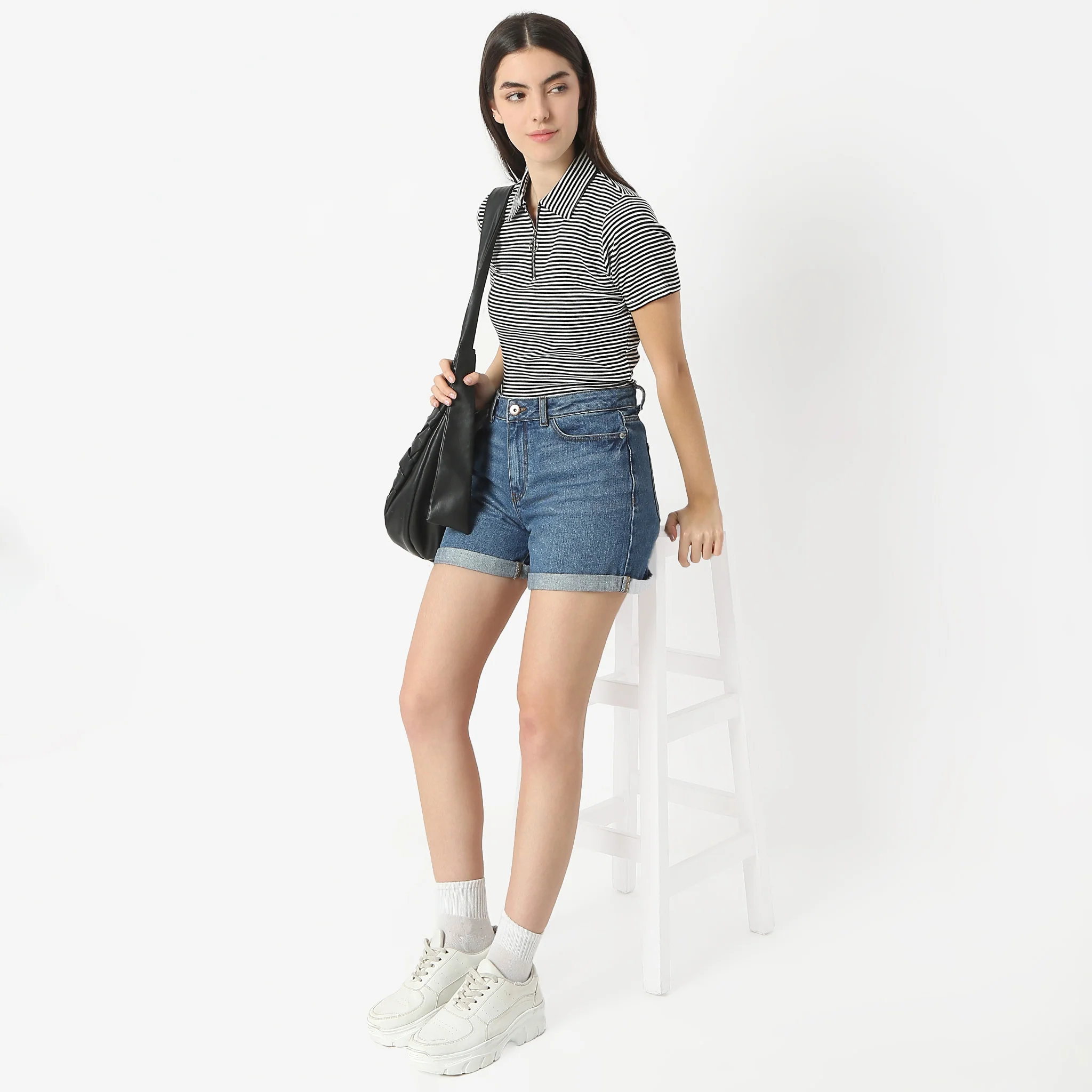 Striped Polo T-Shirt With Mock Neck Zipper - Image 6