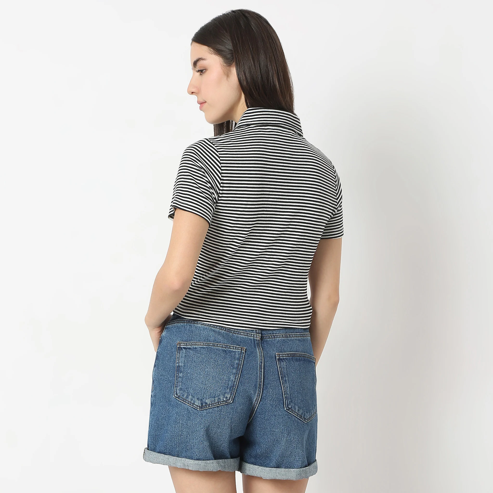 Striped Polo T-Shirt With Mock Neck Zipper - Image 8