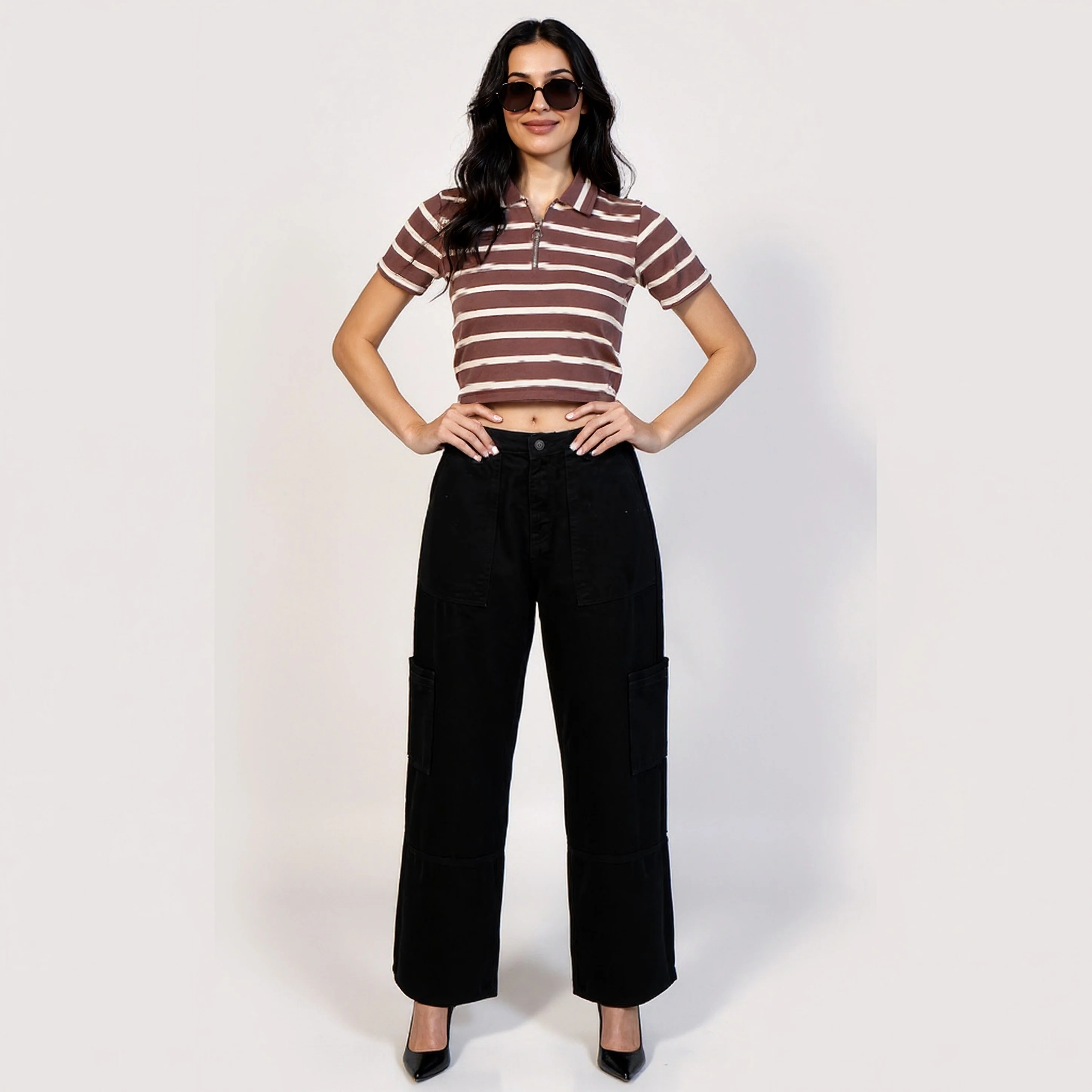 Striped Polo T-Shirt With Mock Neck Zipper - Image 11