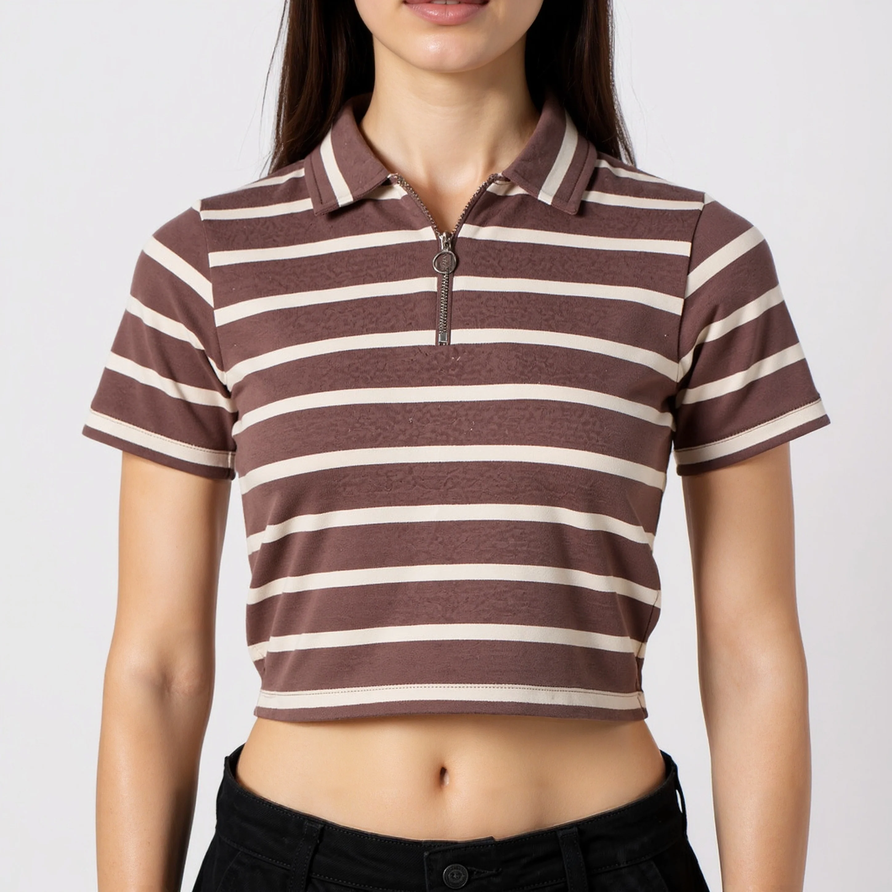 Striped Polo T-Shirt With Mock Neck Zipper - Image 14