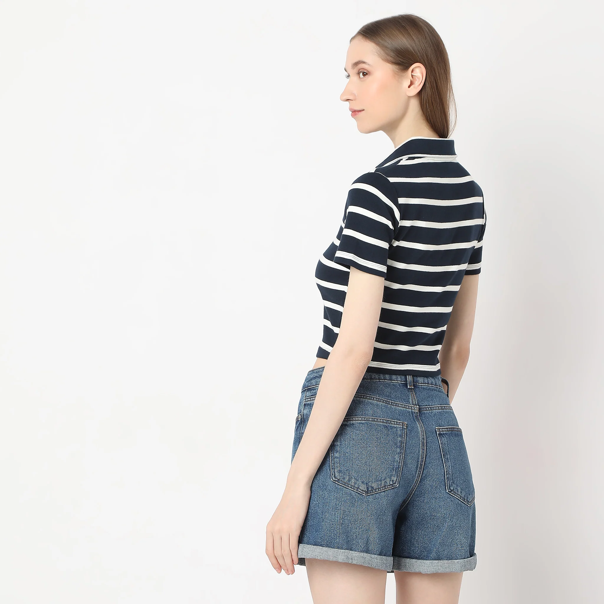 Striped Polo T-Shirt With Mock Neck Zipper - Image 3