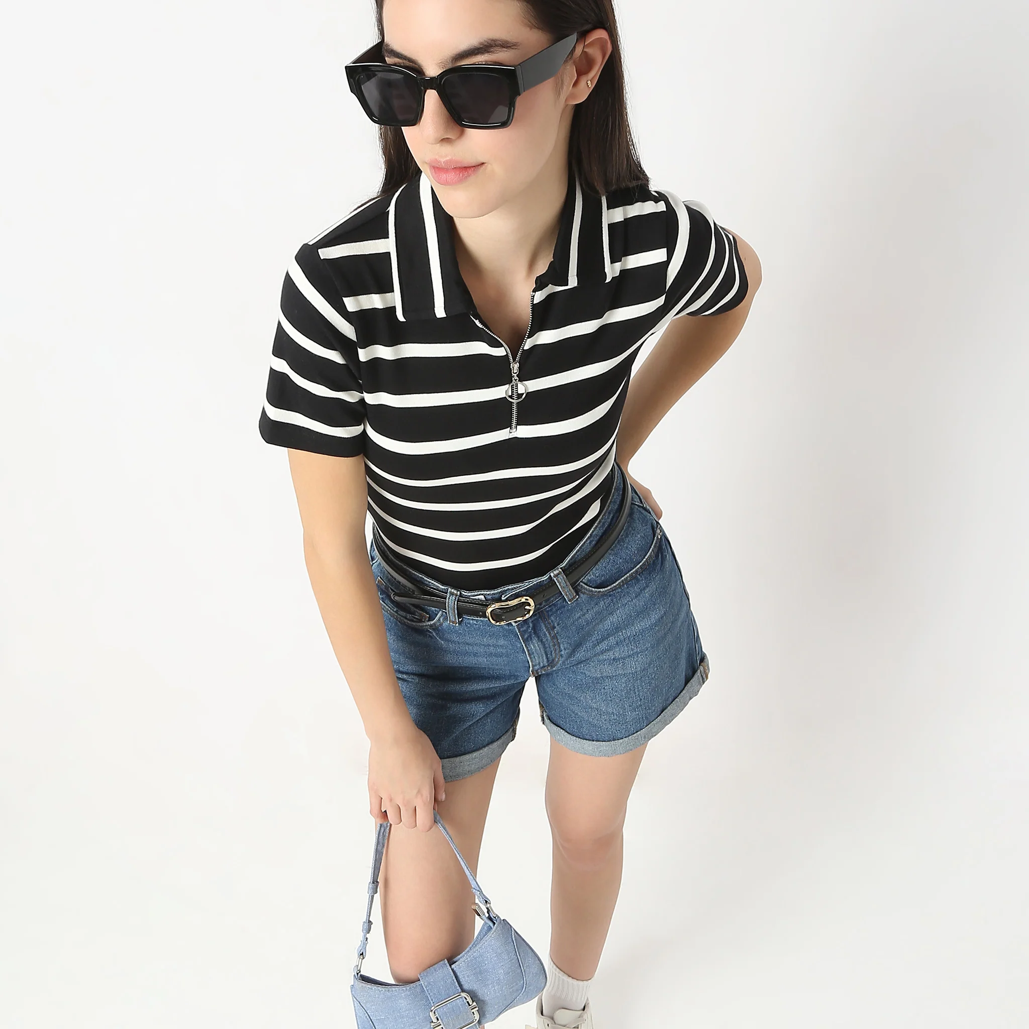 Striped Polo T-Shirt With Mock Neck Zipper - Image 6