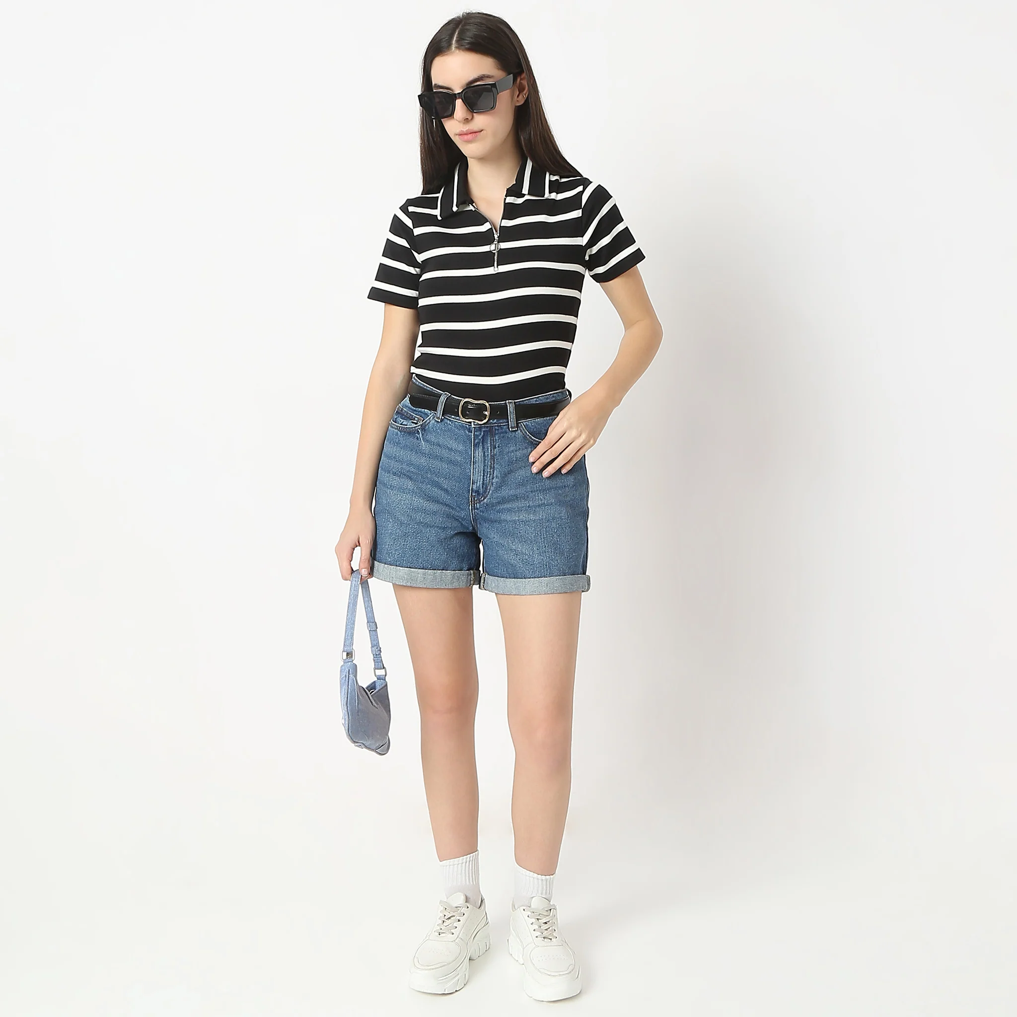 Striped Polo T-Shirt With Mock Neck Zipper - Image 7