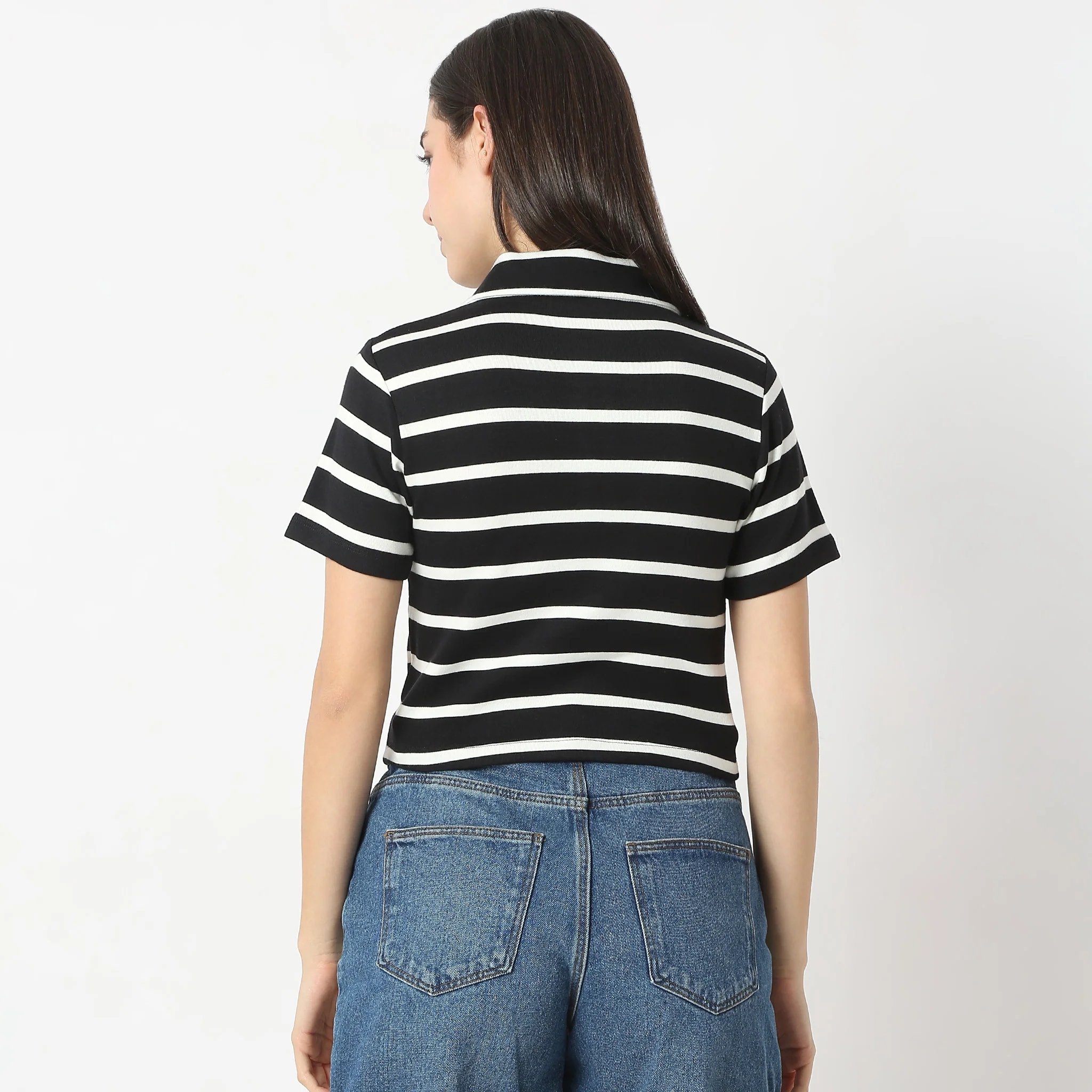 Striped Polo T-Shirt With Mock Neck Zipper - Image 8