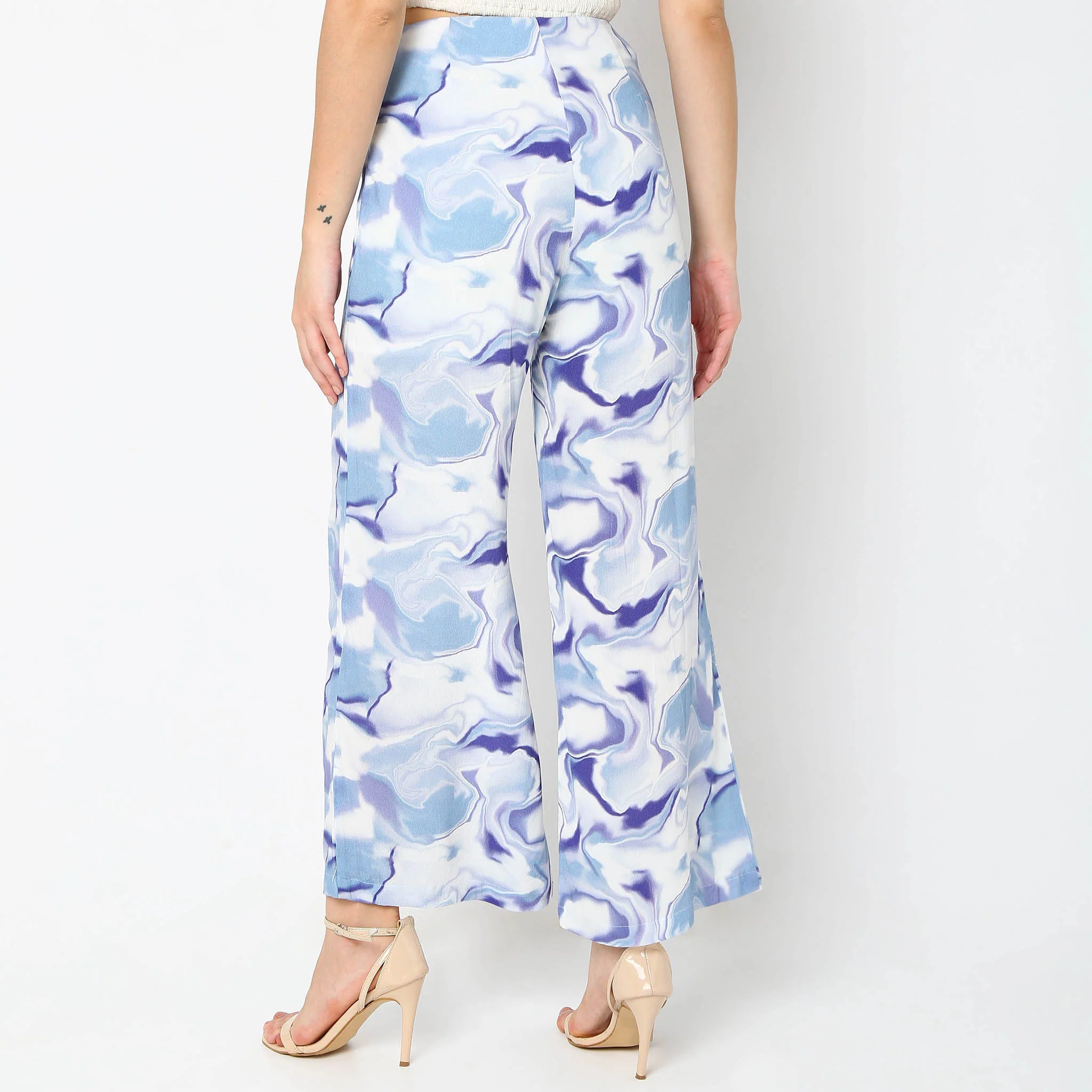 Flare Fit Abstract Mid Rise Palazzos - Image 3