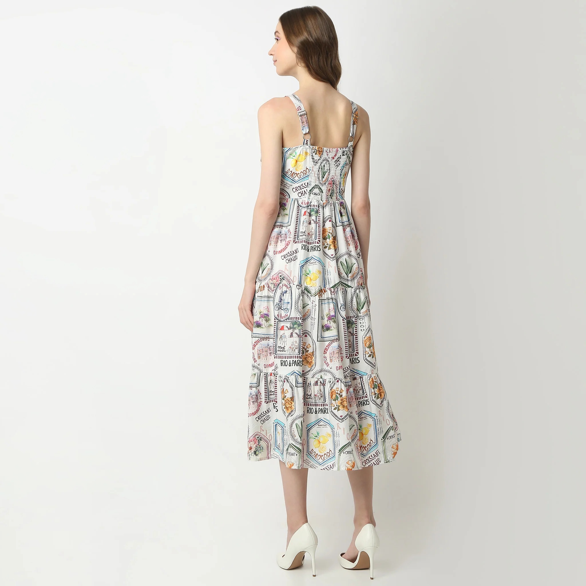 Flare Fit Abstract Square Neck Below Knee Betty Dress - Image 3