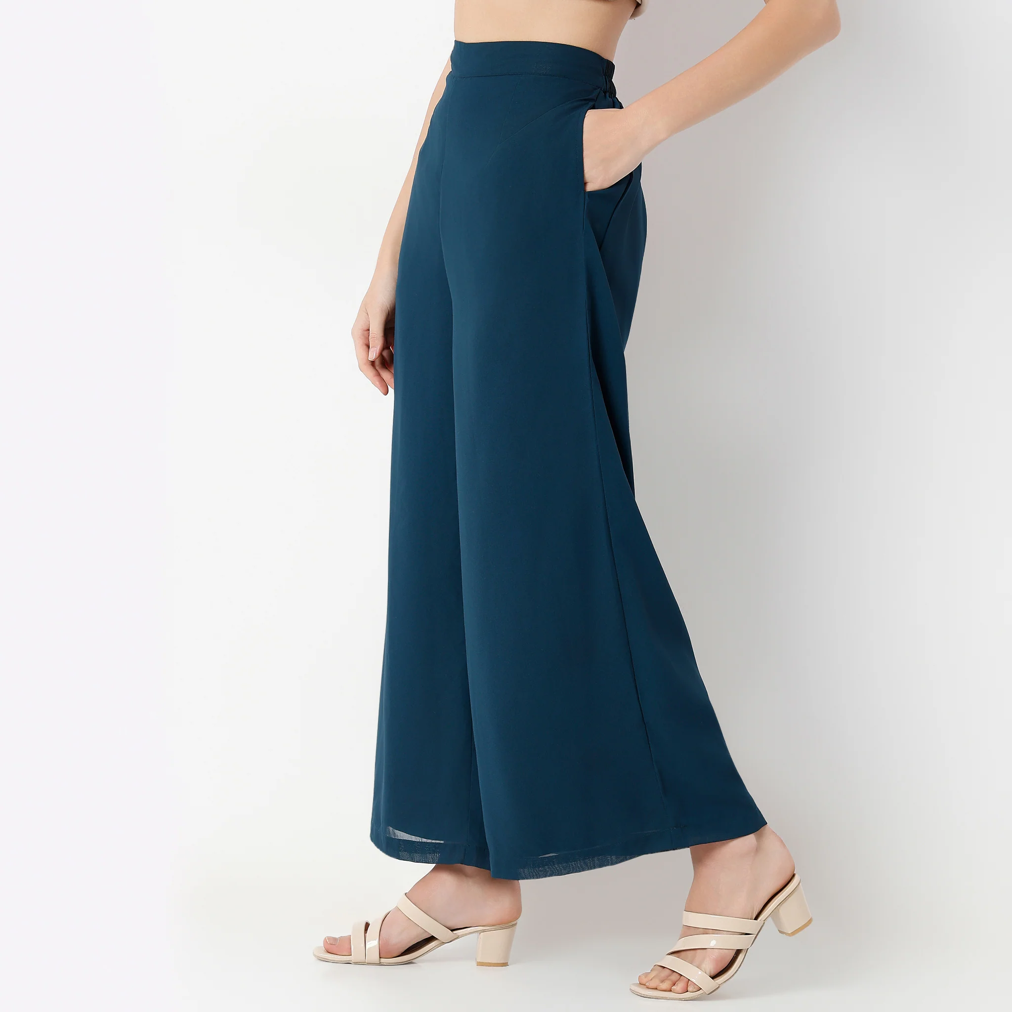 Flare Fit Ankle Length High Rise Palazzo - Image 5