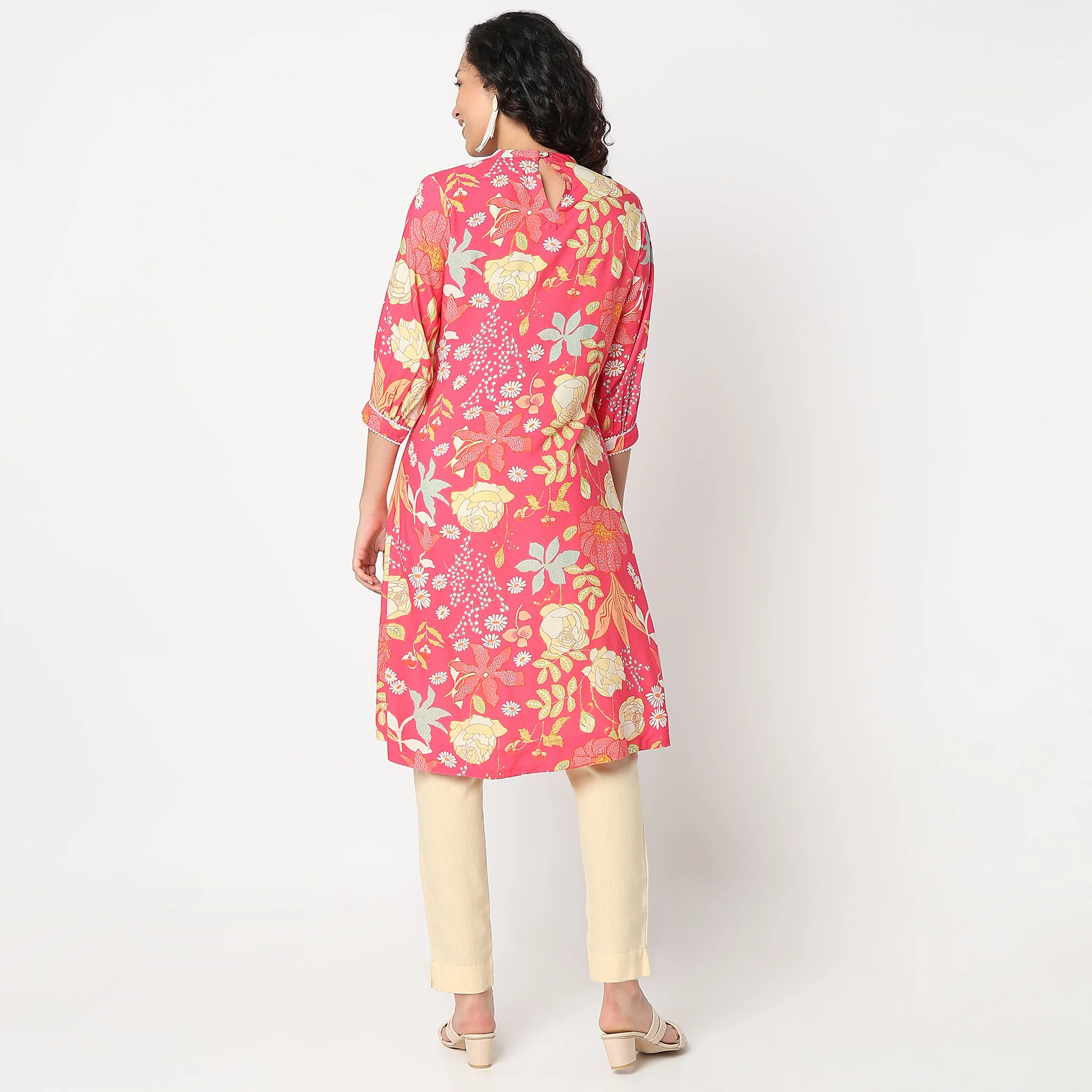 Flare Fit Band Neck Kurta - Image 3