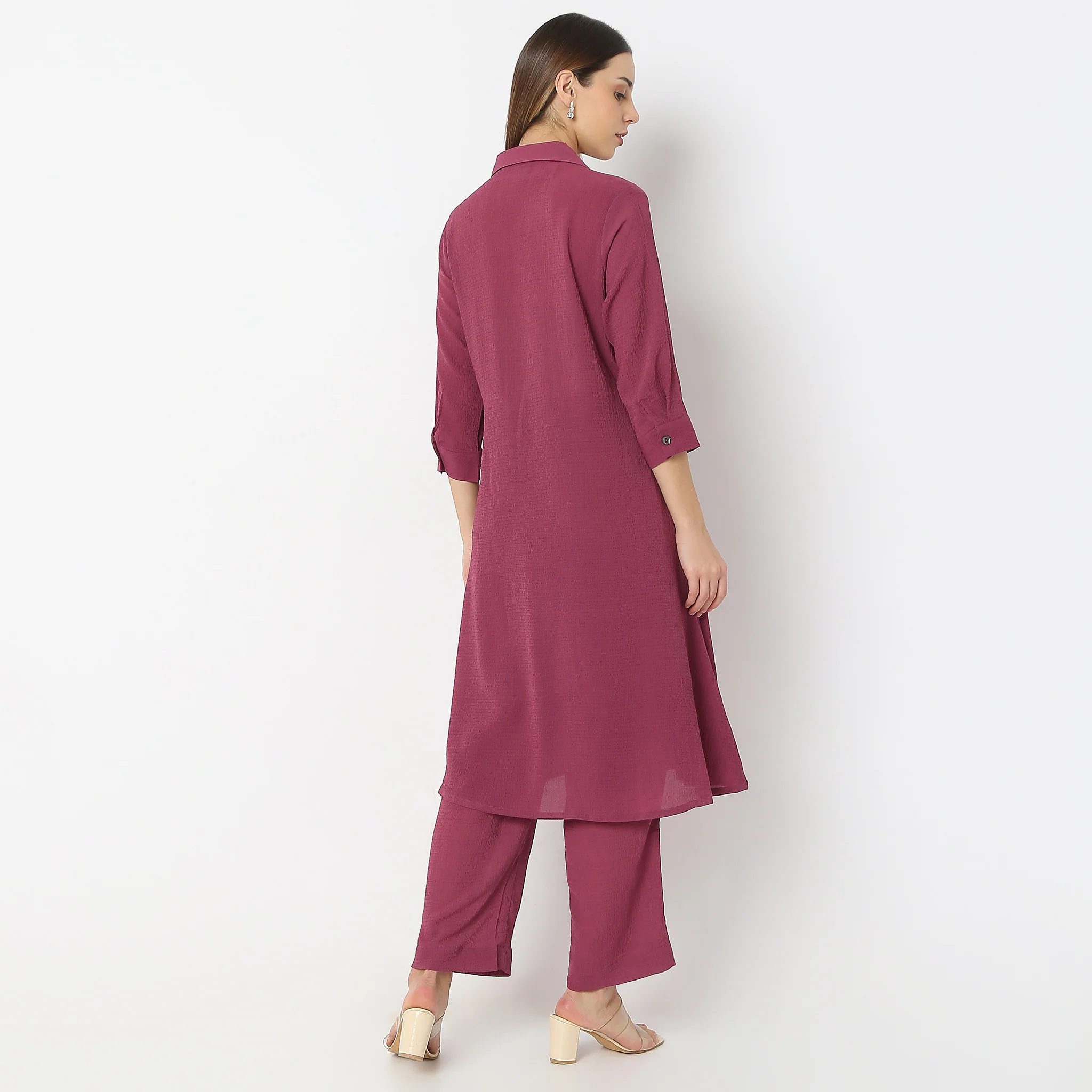 Flare Fit Box Inwared Pleat A-Line Kurta With Pant Set - Image 3