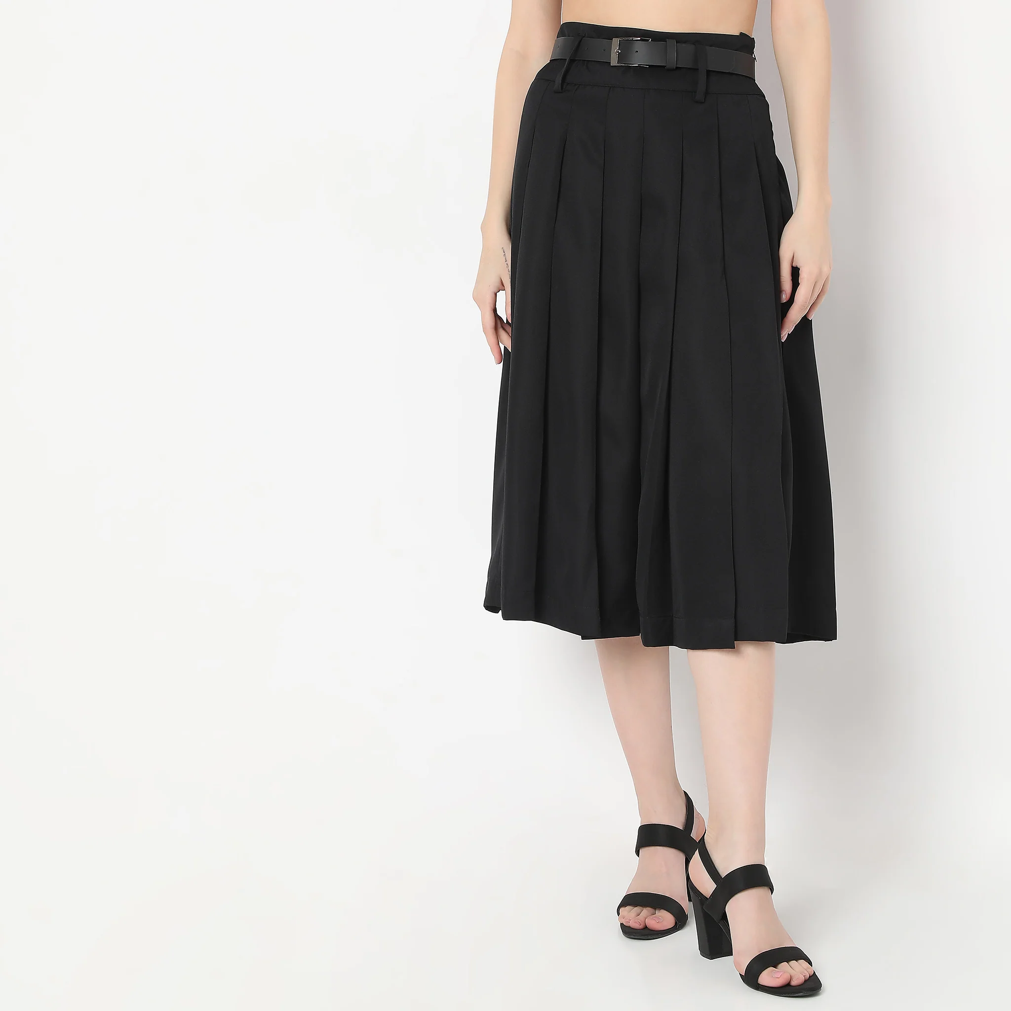 Flare Fit Calf Length Flared Skirt With Belts - Image 2