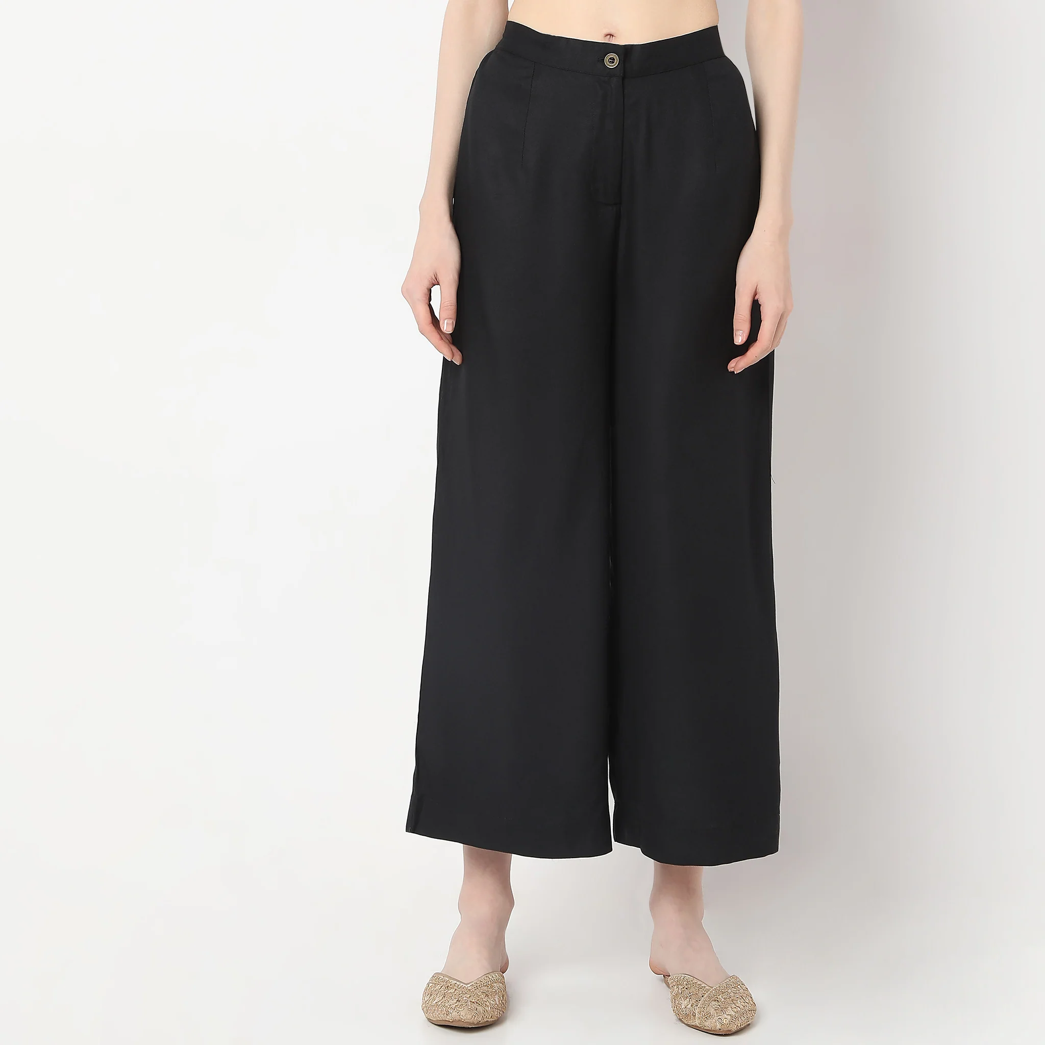 Flare Fit Calf Length High Rise Pants - Image 2