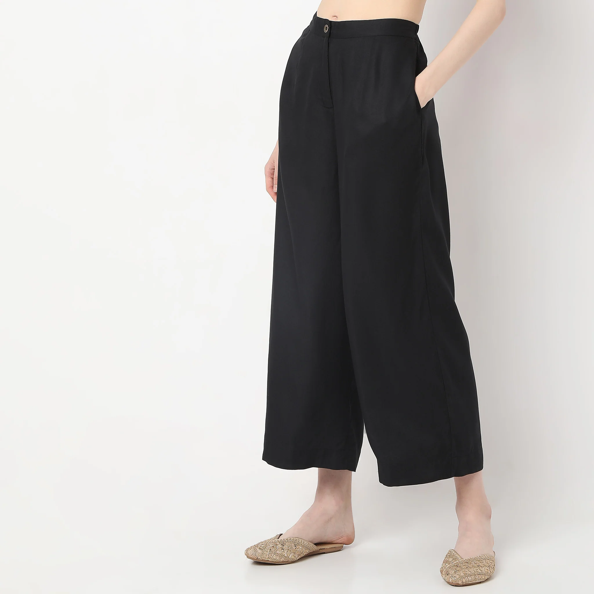 Flare Fit Calf Length High Rise Pants - Image 5