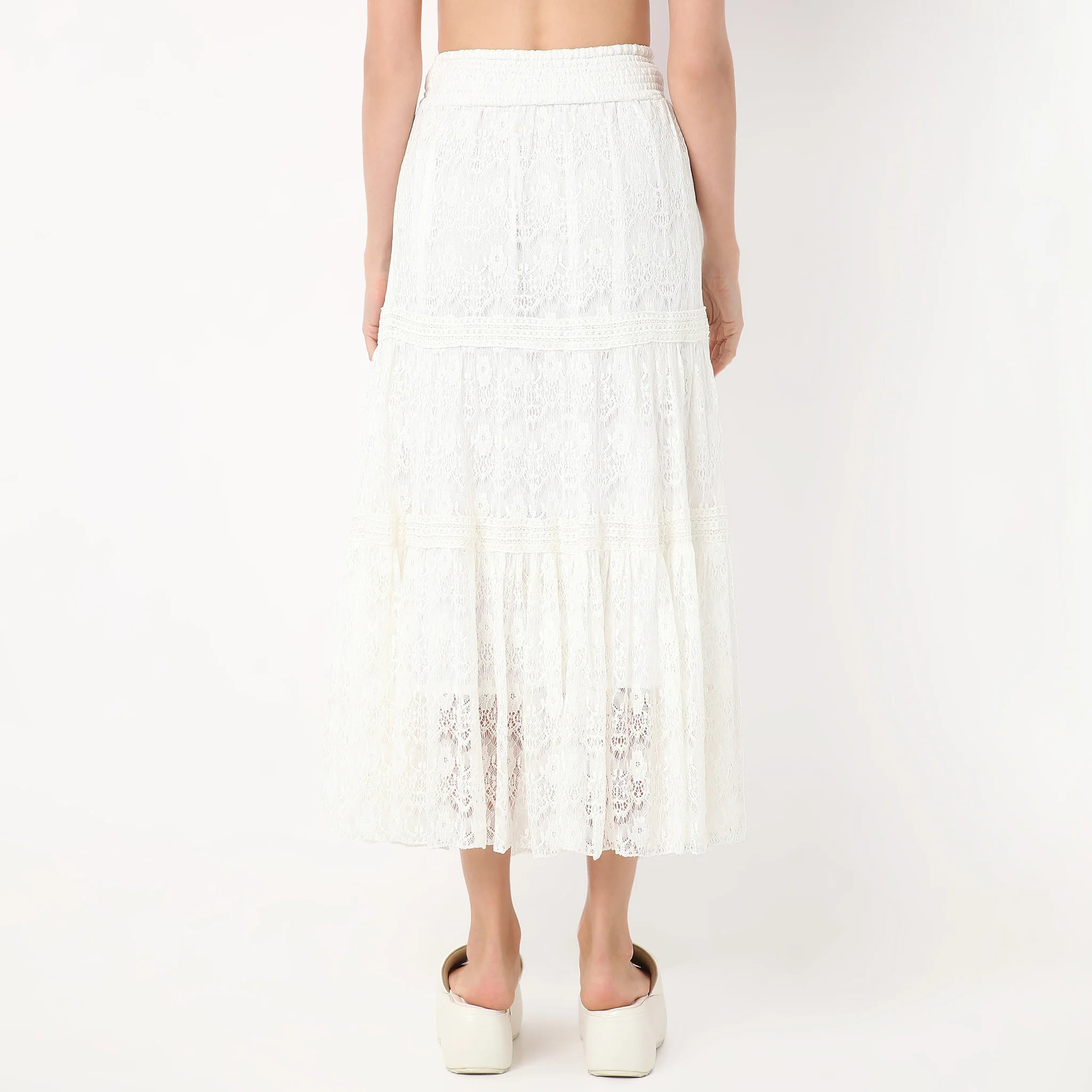 Flare Fit Calf Length High Rise Tiered Long Skirt Made With Comfortable Fabric - Image 3