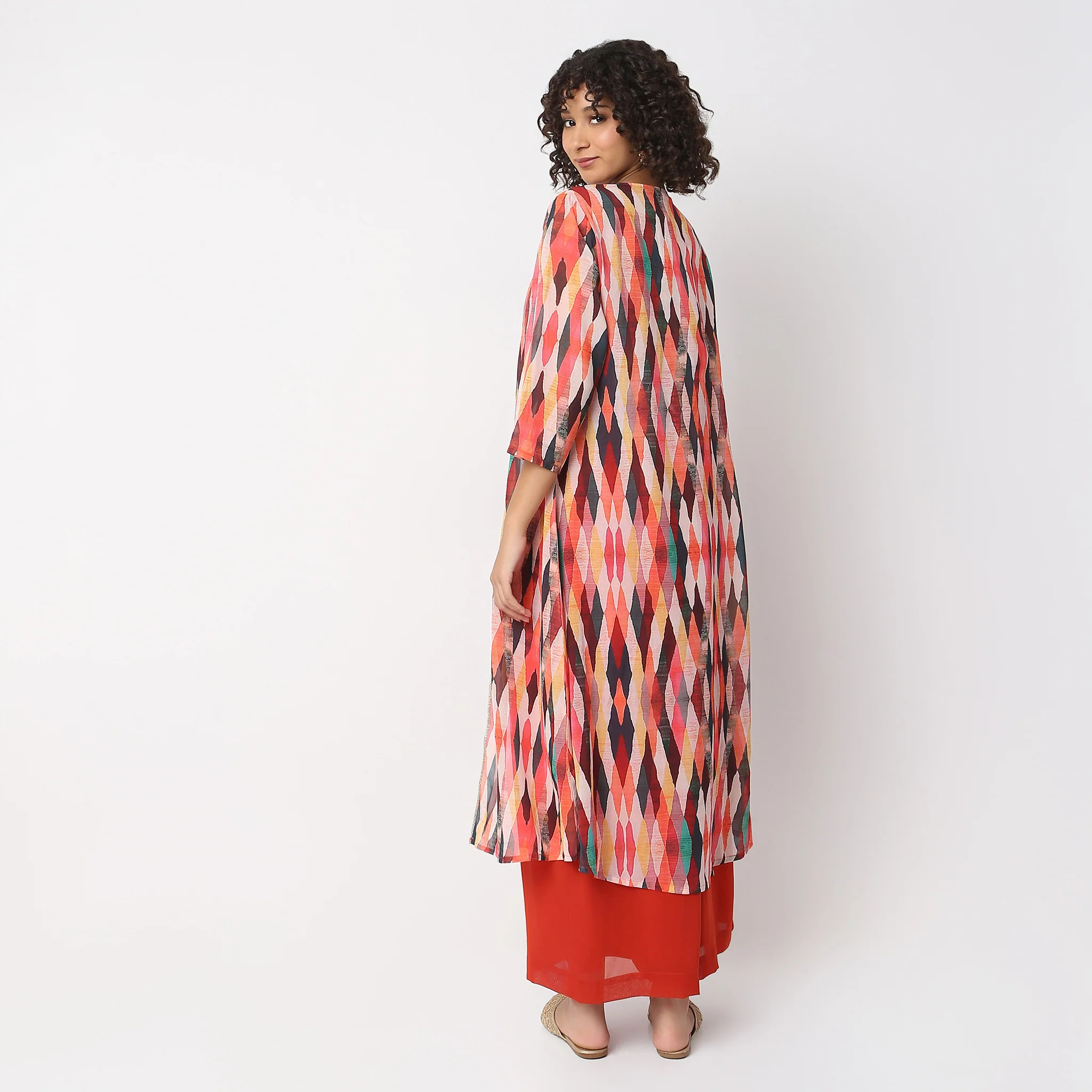 Flare Fit Embellished Crop Top And Palazzo Shrug Set - Image 3