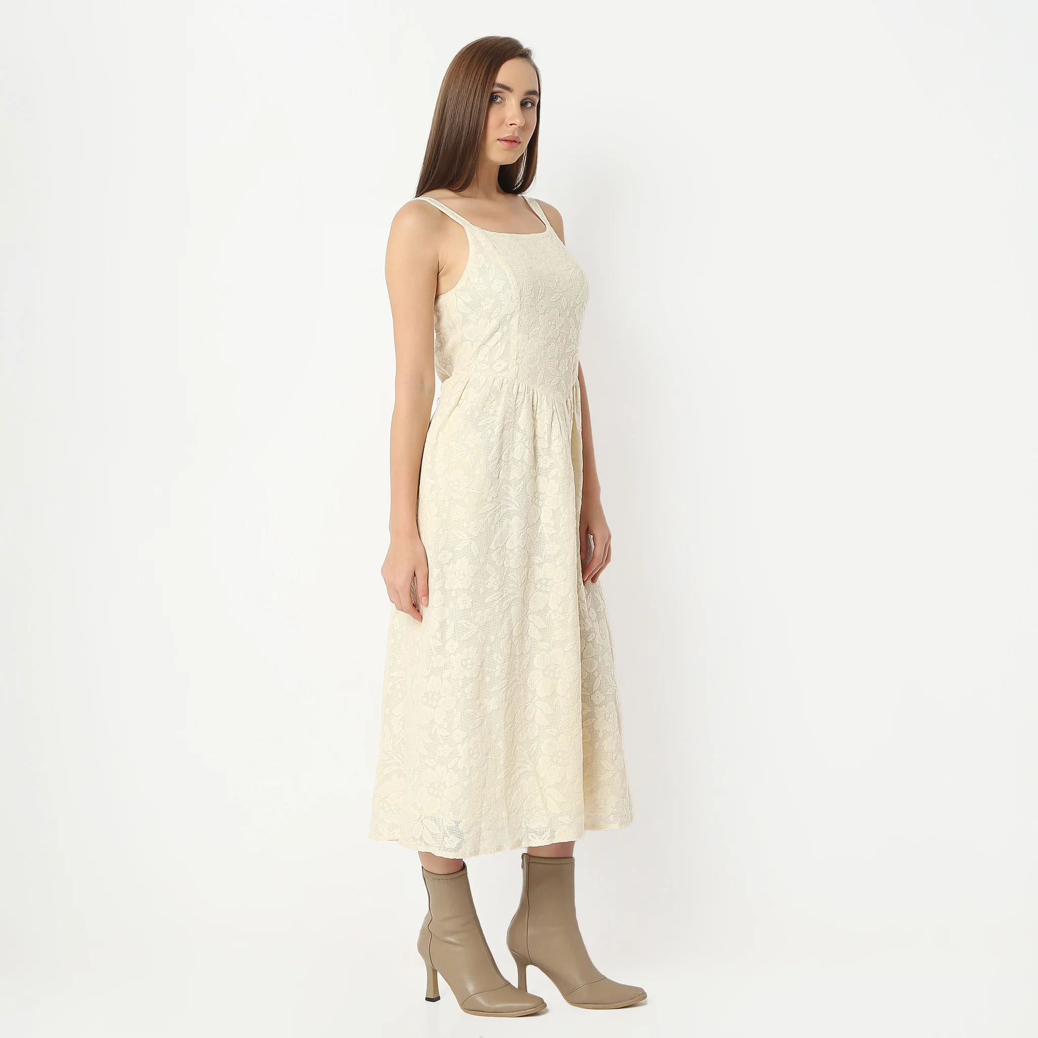Flare Fit Embellished Below Knee Square Neck Sleeveless Dress - Image 5
