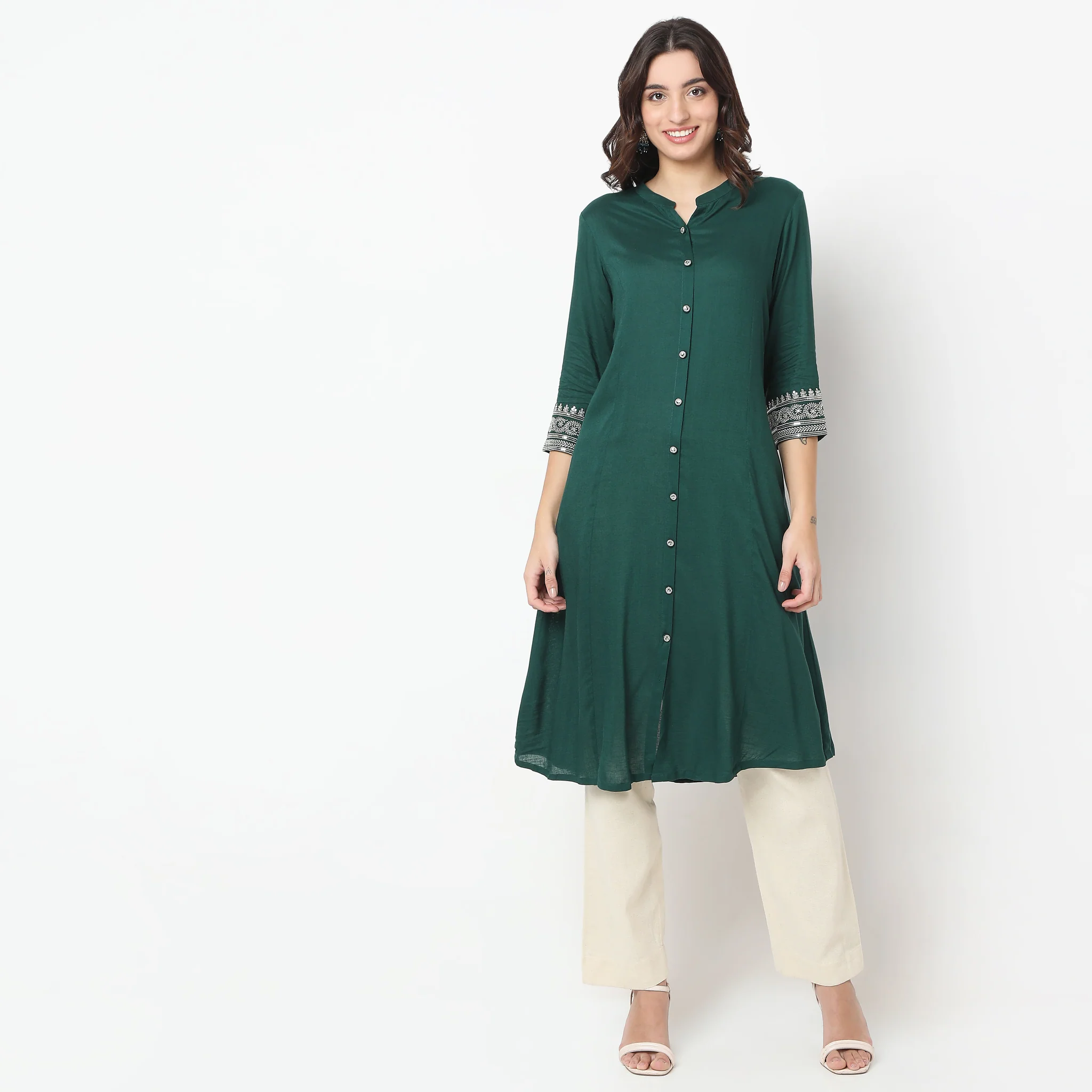 Flare Fit Embroidered A-Line Kurta - Image 2