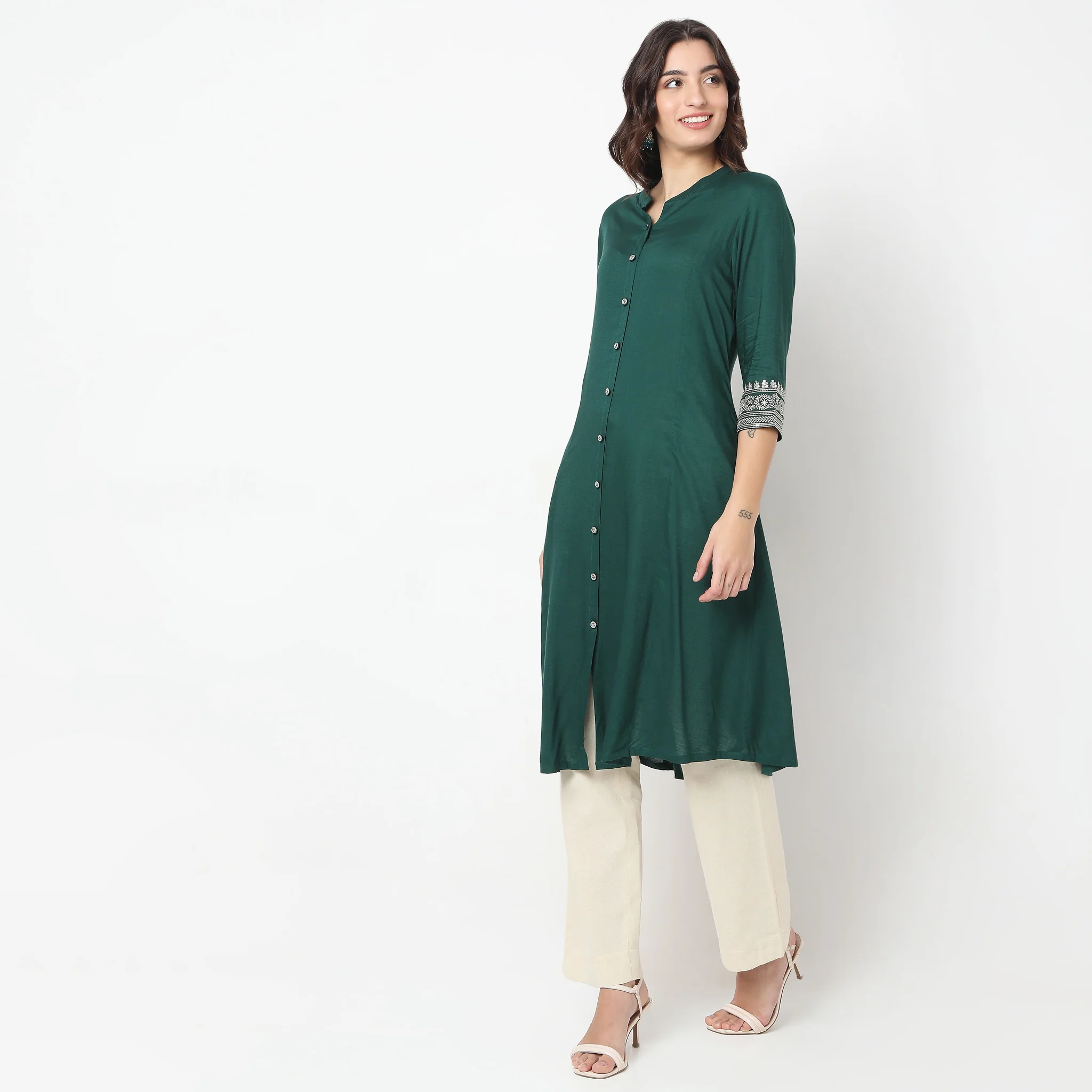 Flare Fit Embroidered A-Line Kurta - Image 5