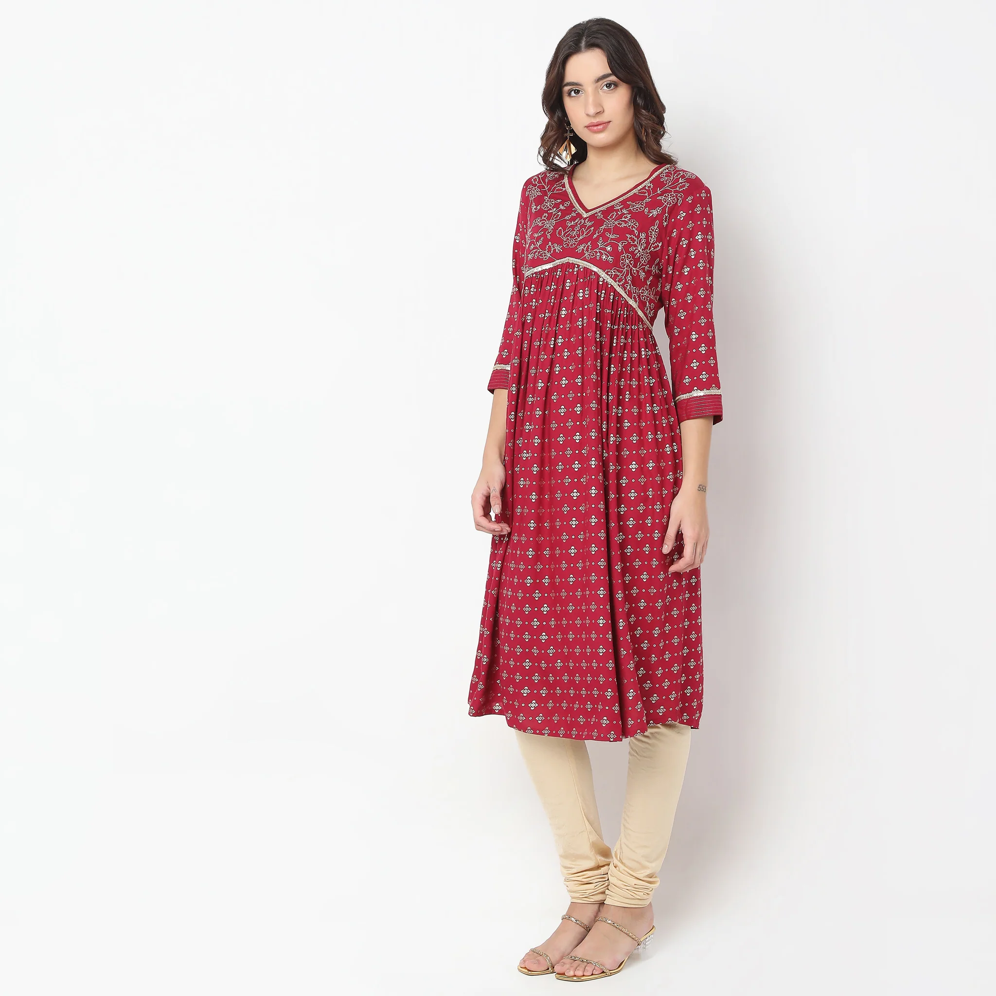 Flare Fit Embroidered A-Line Kurta - Image 5