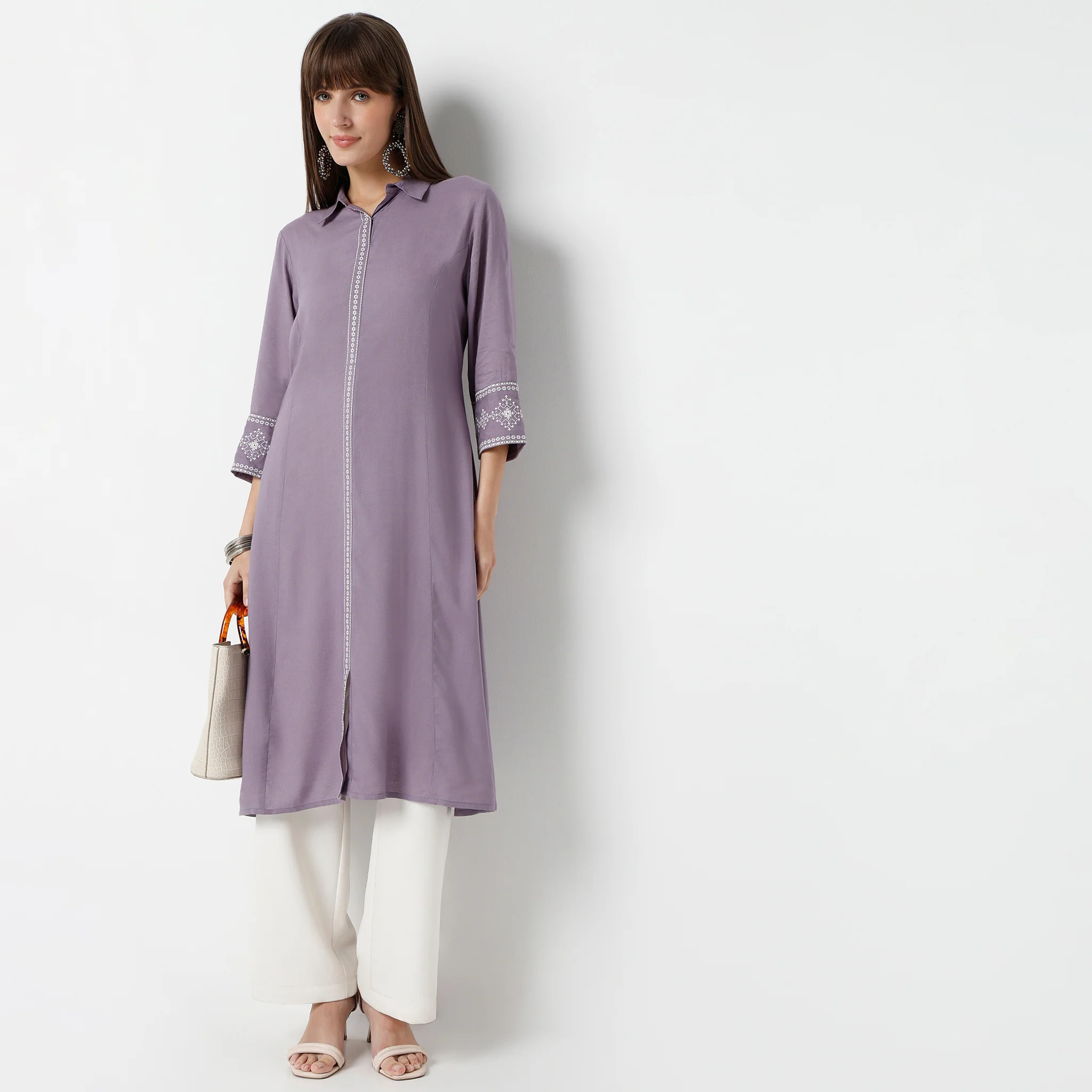Flare Fit Embroidered A-Line Kurta - Image 4