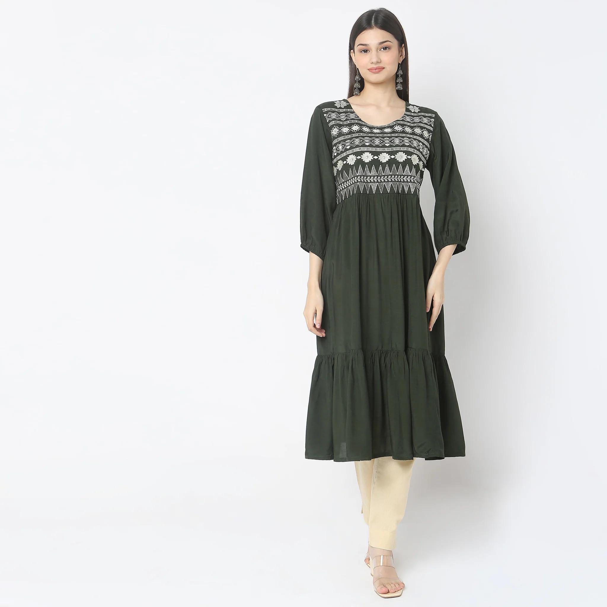 Flare Fit Embroidered Dress - Image 2