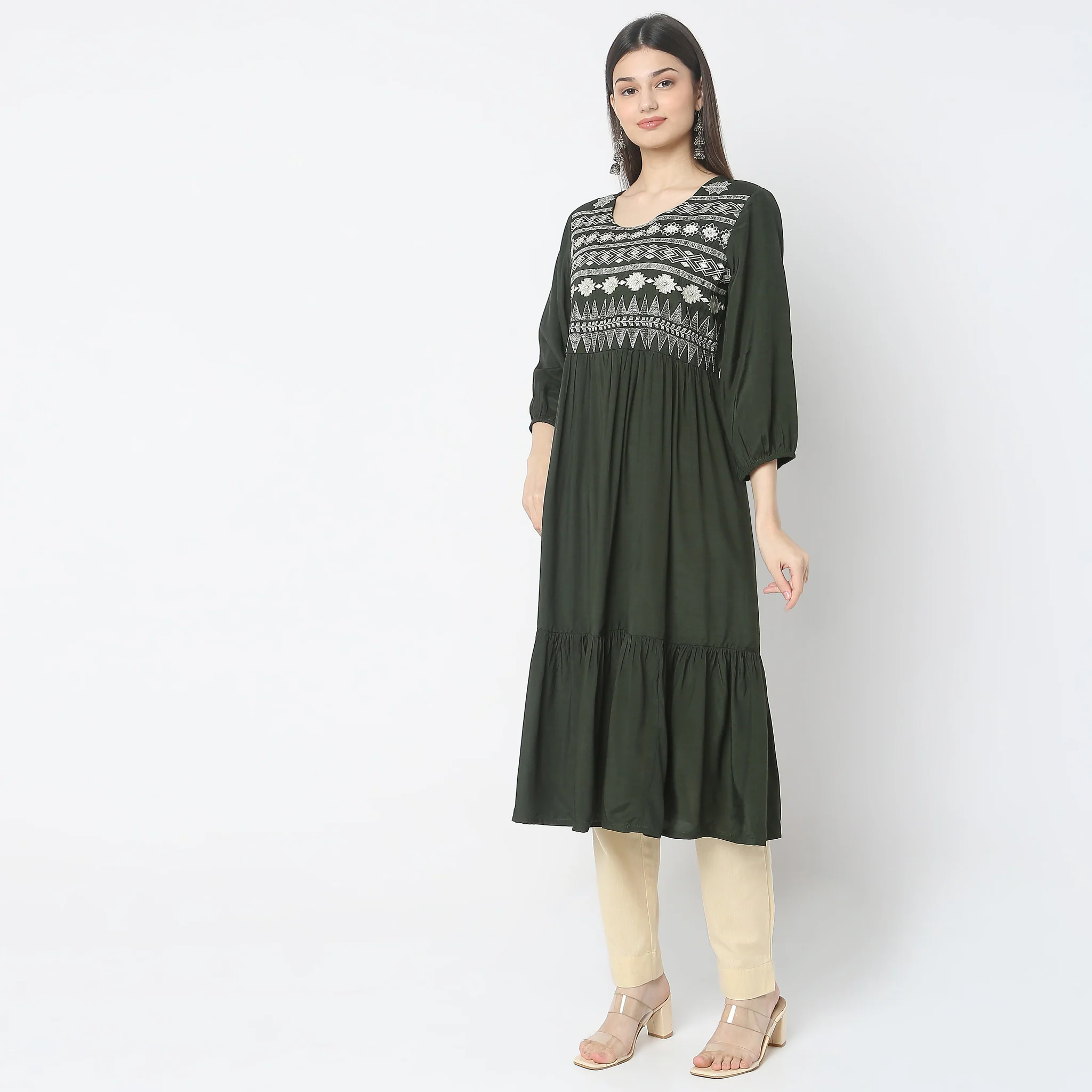 Flare Fit Embroidered Dress - Image 5