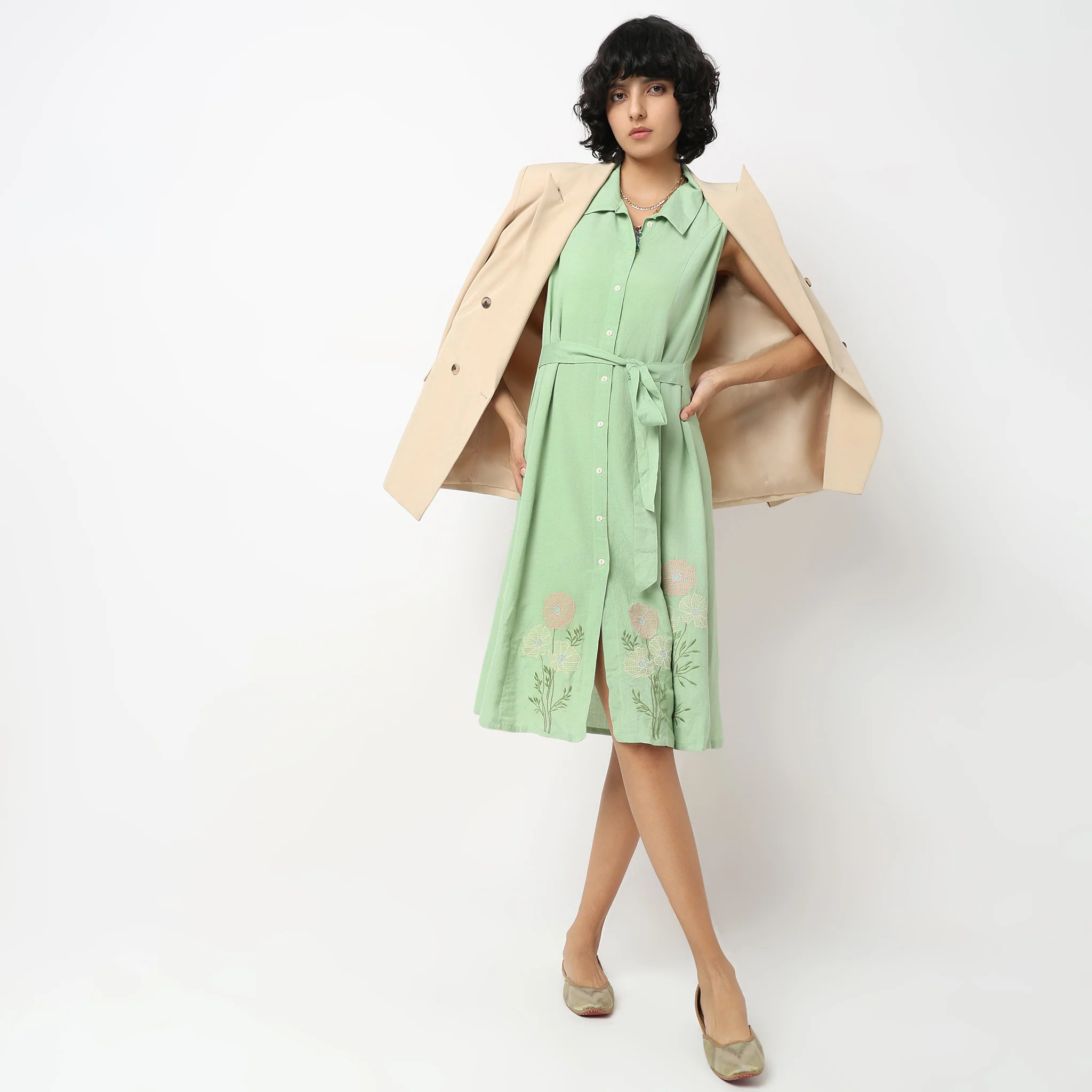 Flare Fit Embroidered Dress