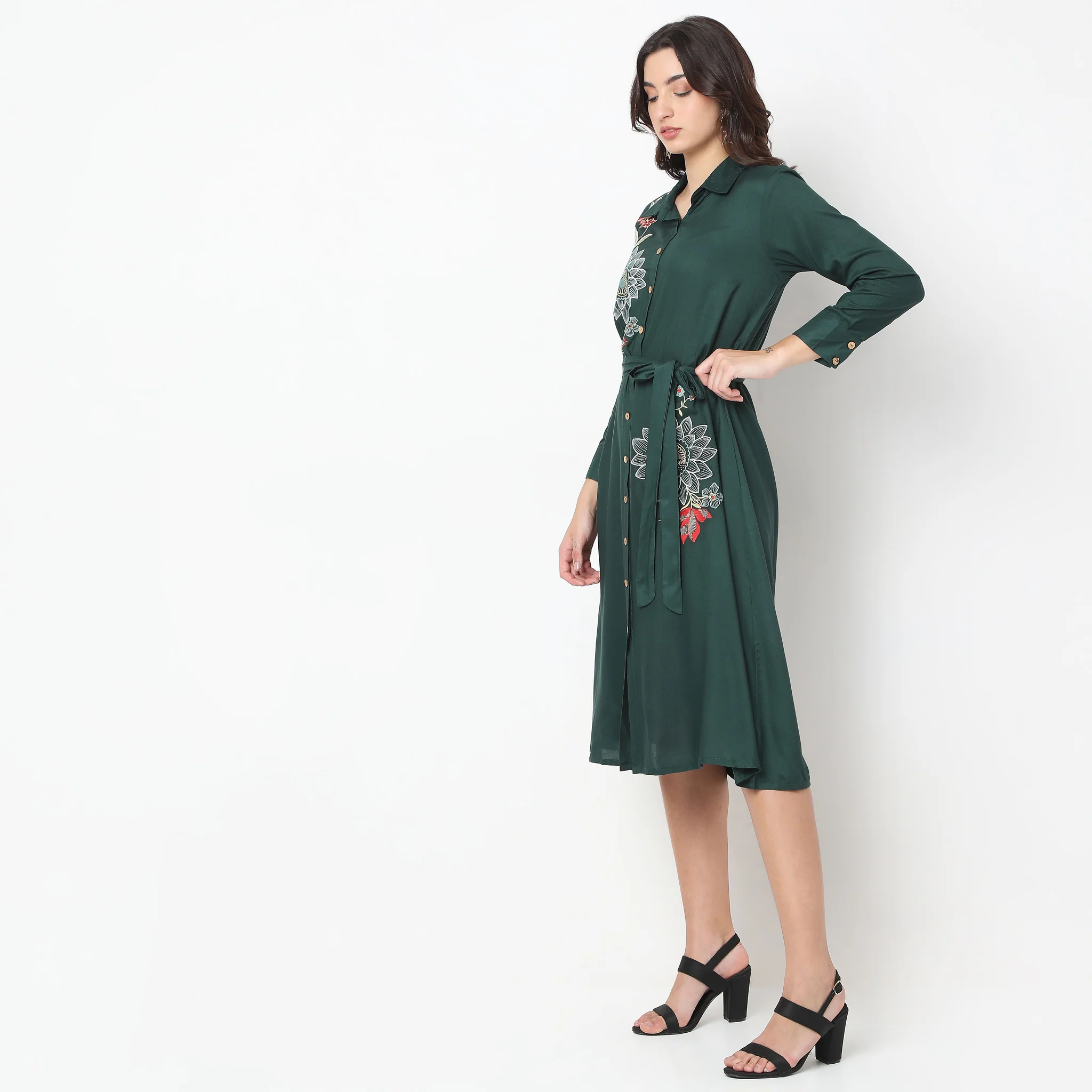 Flare Fit Embroidered Dress - Image 5