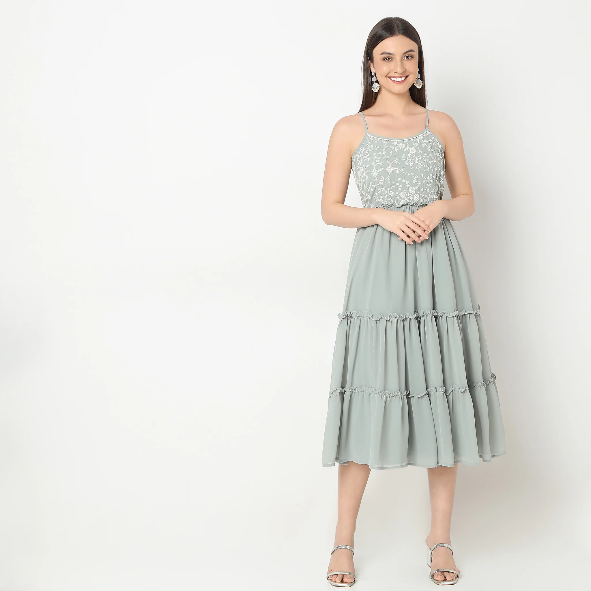 Flare Fit Embroidered Dress - Image 2